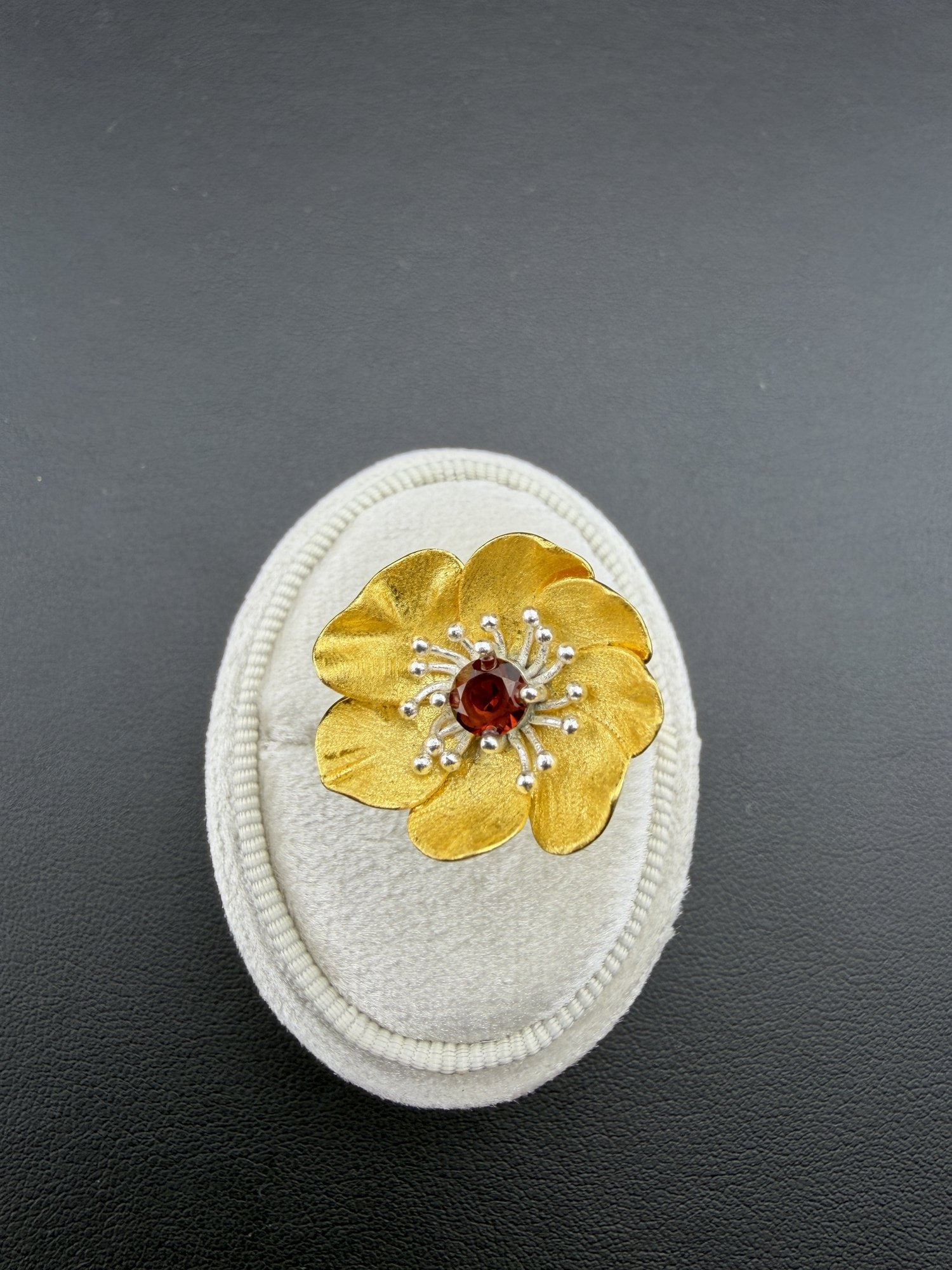 Red Garnet Adjustable Ring Brand New Solid 925 Sterling Silver Stamped Gold Electroplated
