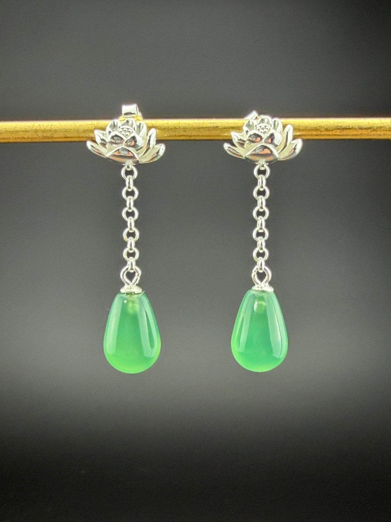 Aventurine Dangle Or Stud 2 In 1 Earrings Brand New Solid 925 Sterling Silver Stamped Gold