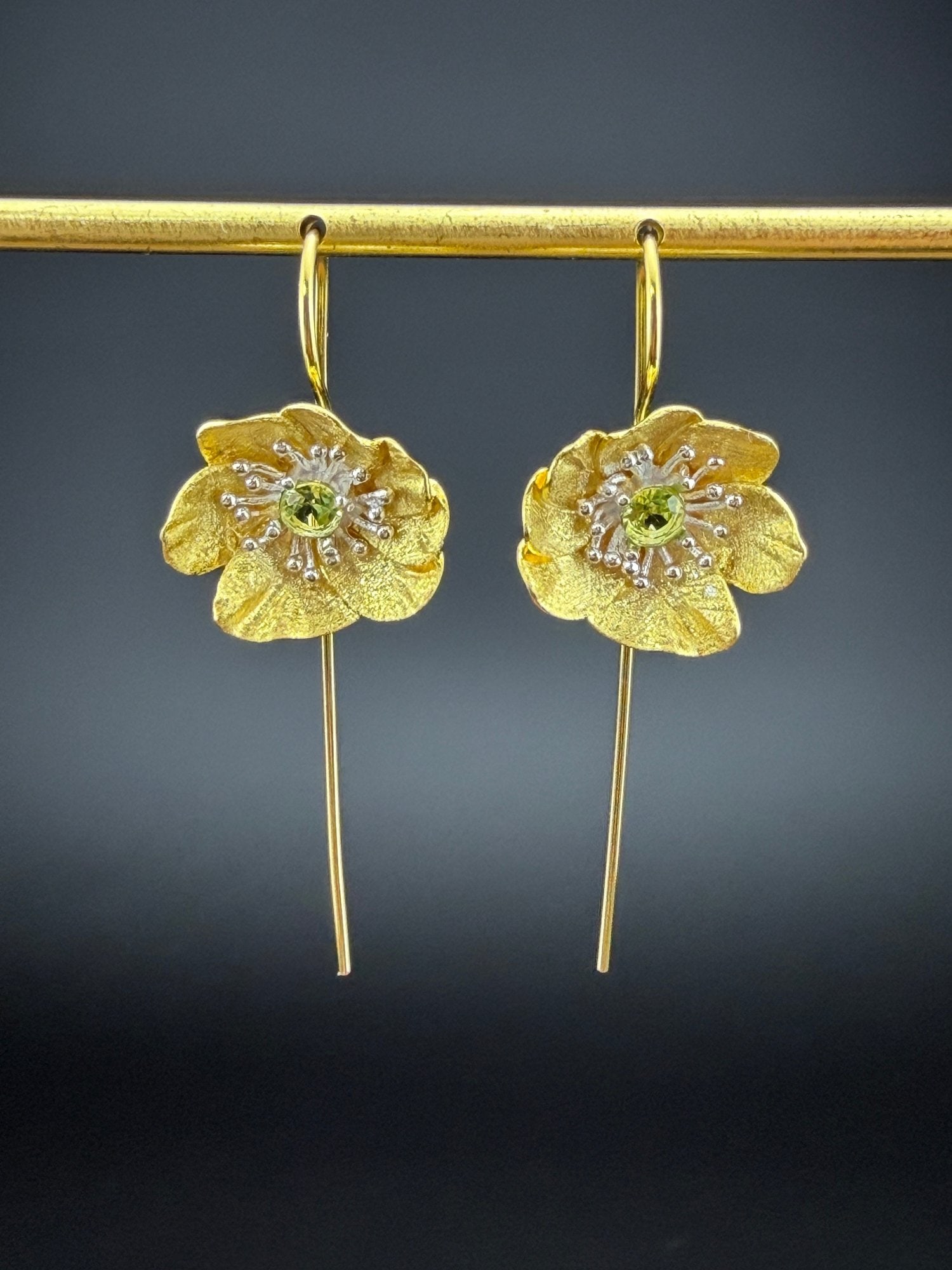 Peridot Dangle Earrings Brand New Solid 925 Sterling Silver Stamped Gold Electroplated