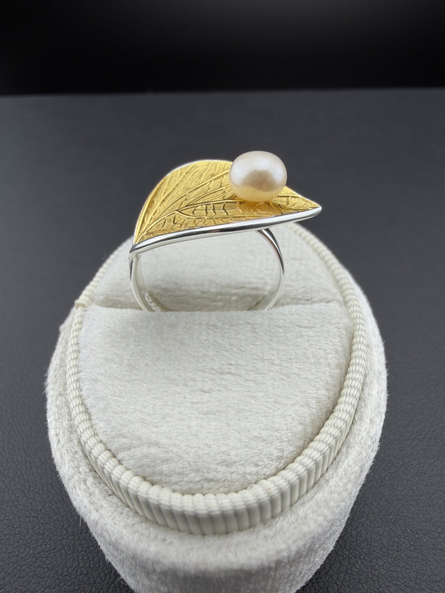 Pearl Adjustable Size Ring Brand New Solid 925 Sterling Silver Stamped Gold Electroplated