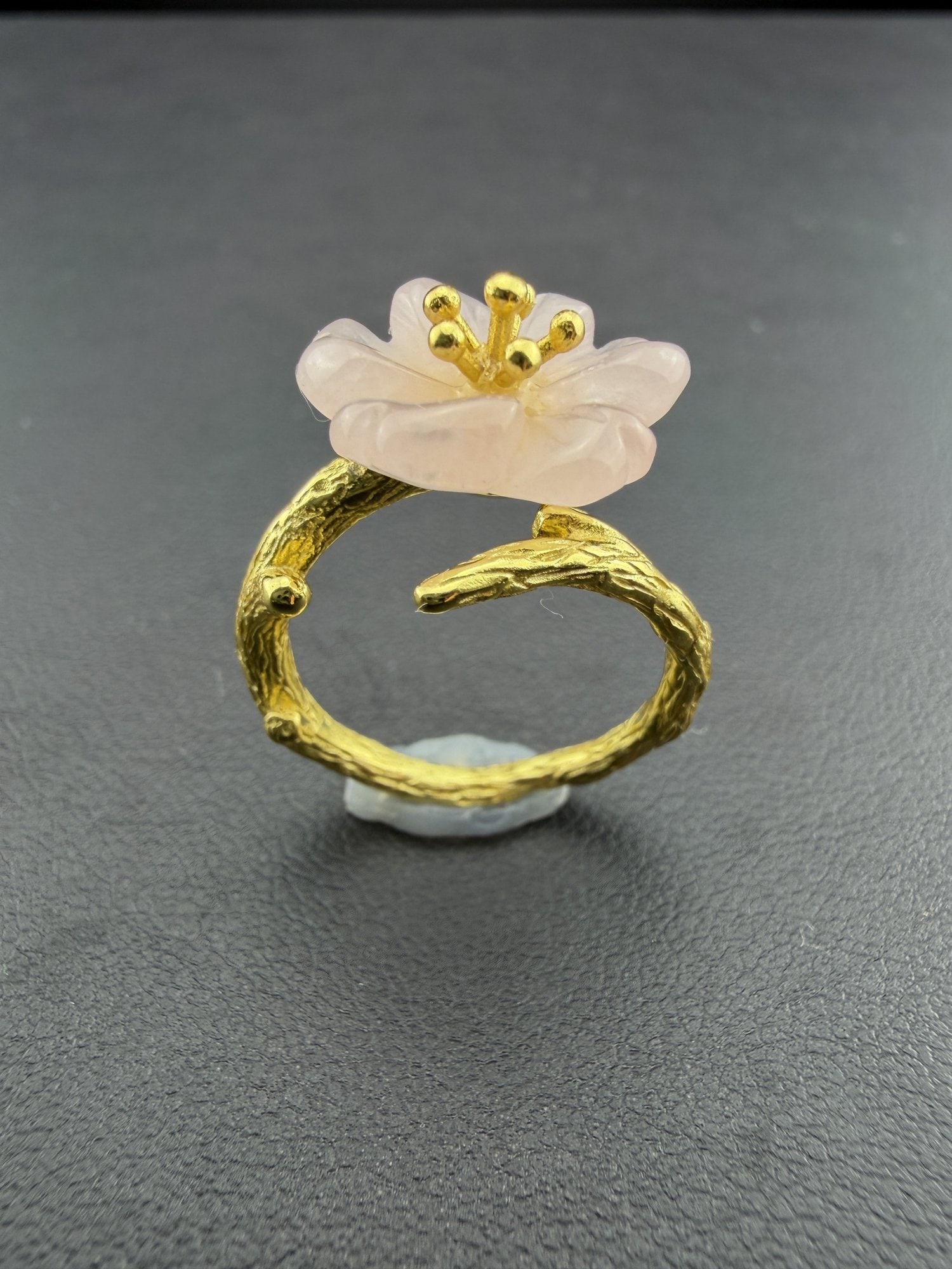 Adjustable Ring Brand New Solid 925 Sterling Silver Stamped Gold Electroplate- Pink Quartz