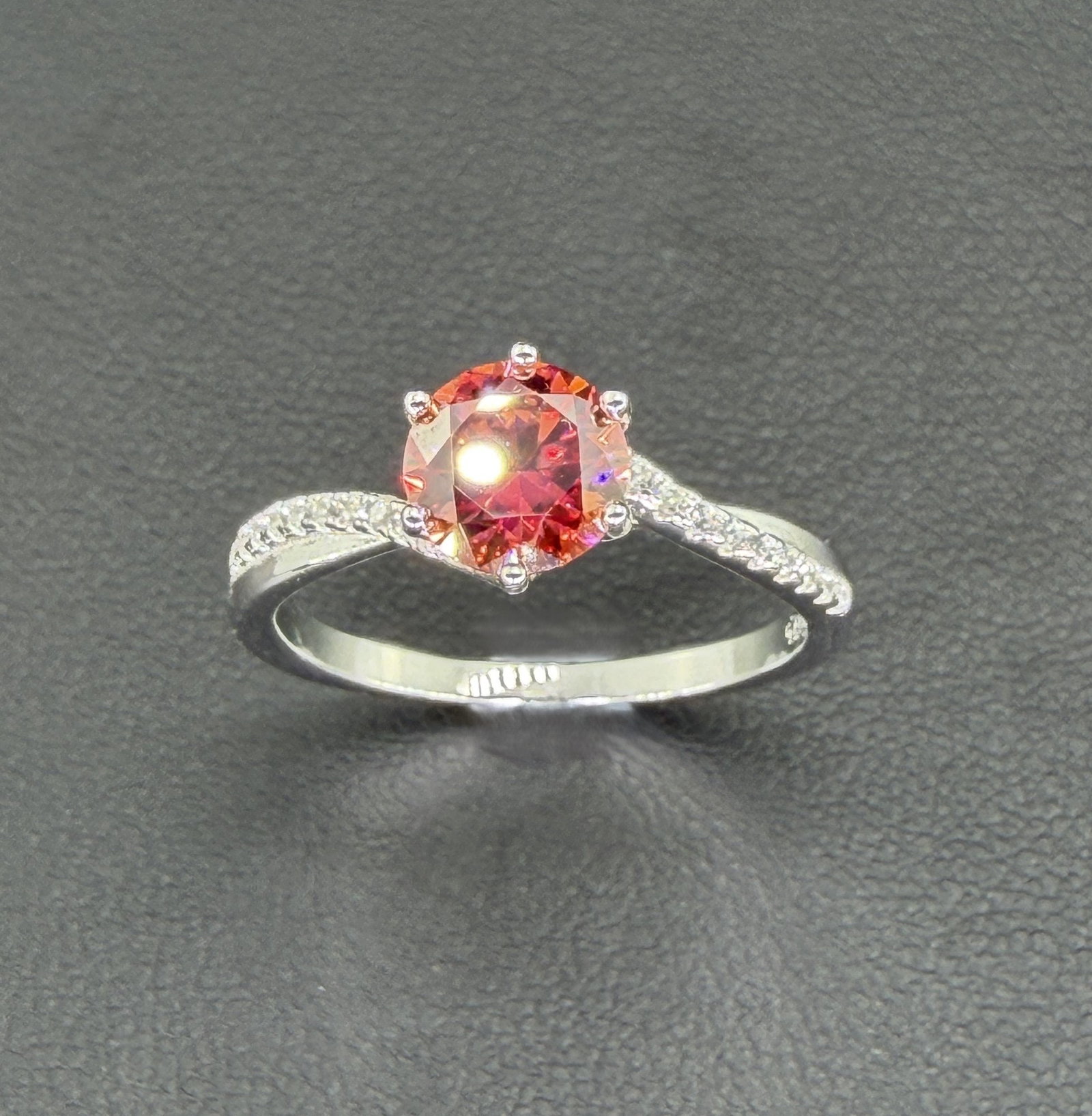 Brand New Red Moissanite Ring With GRA Certificate Solid 925 Sterling Silver, 18K Gold Plated, 1 CT