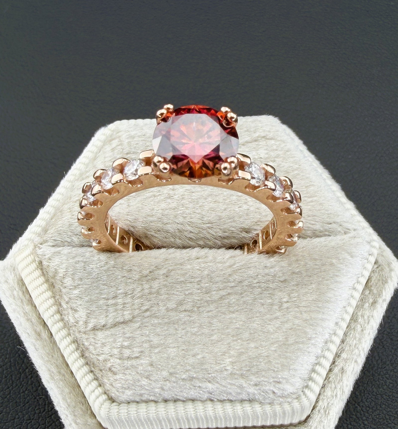 Brand New Red Moissanite Ring With GRA Certificate Solid 925 Sterling Silver, 18K Gold Plated, Size