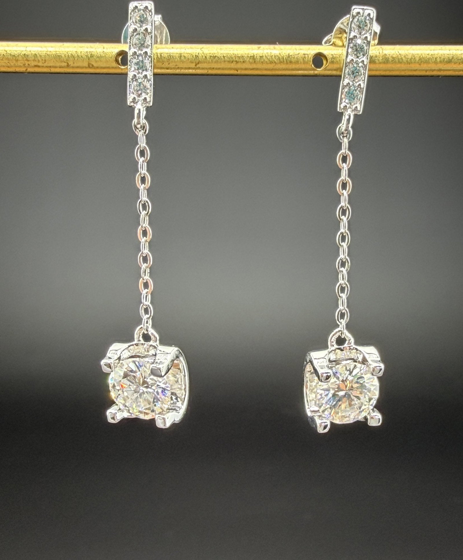Brand New Moissanite Earrings With GRA Certificate Solid 925 Sterling Silver, 18K Gold Plated, 1 CT