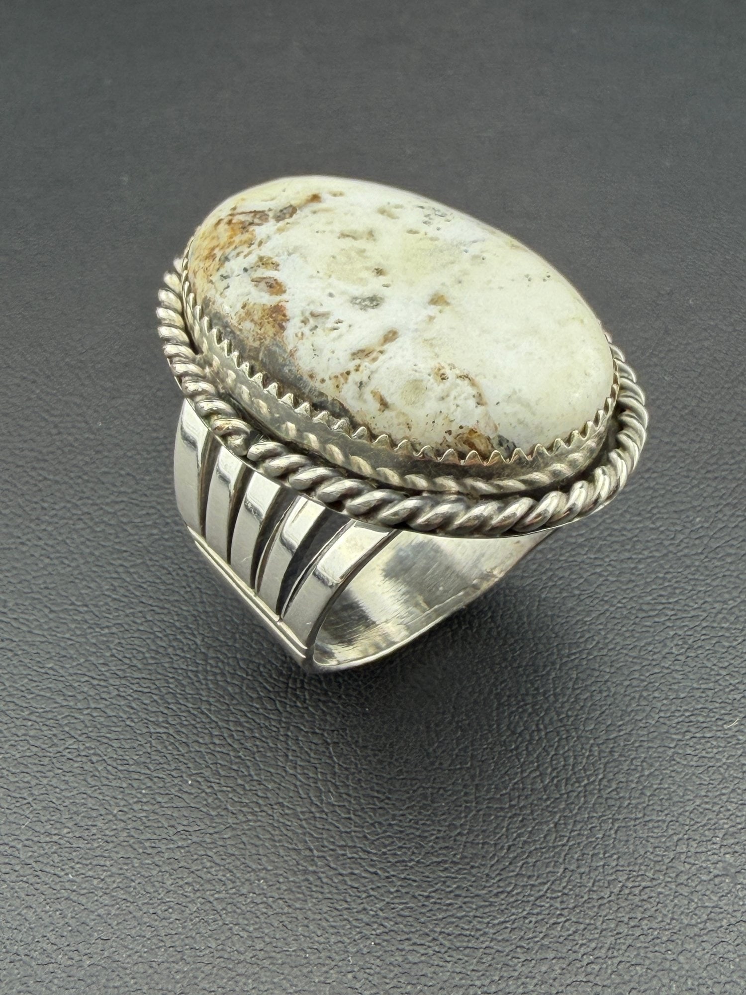 Collectable Signed Running Bear Native American Designer 925 Sterling Silver White Buffalo Turquoise