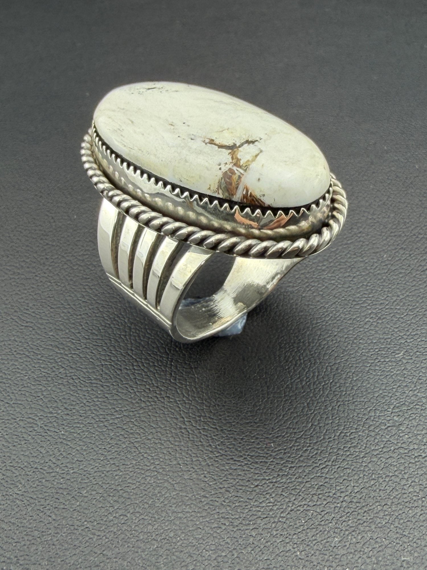 Collectable Signed Running Bear Native American Designer 925 Sterling Silver White Buffalo Turquoise