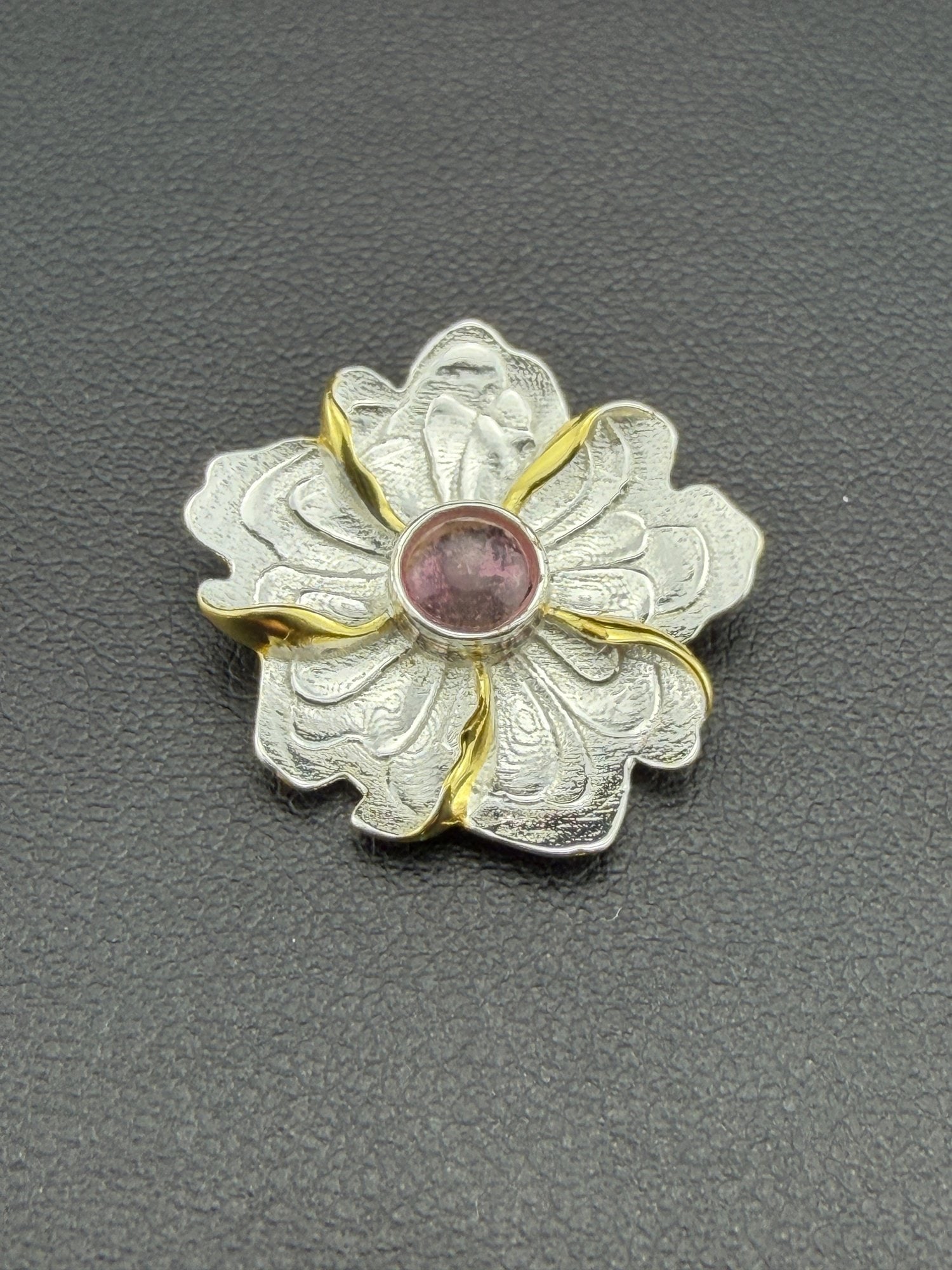 Pink Tourmaline Pendant Brand New Solid 925 Sterling Silver Stamped Gold Electroplated