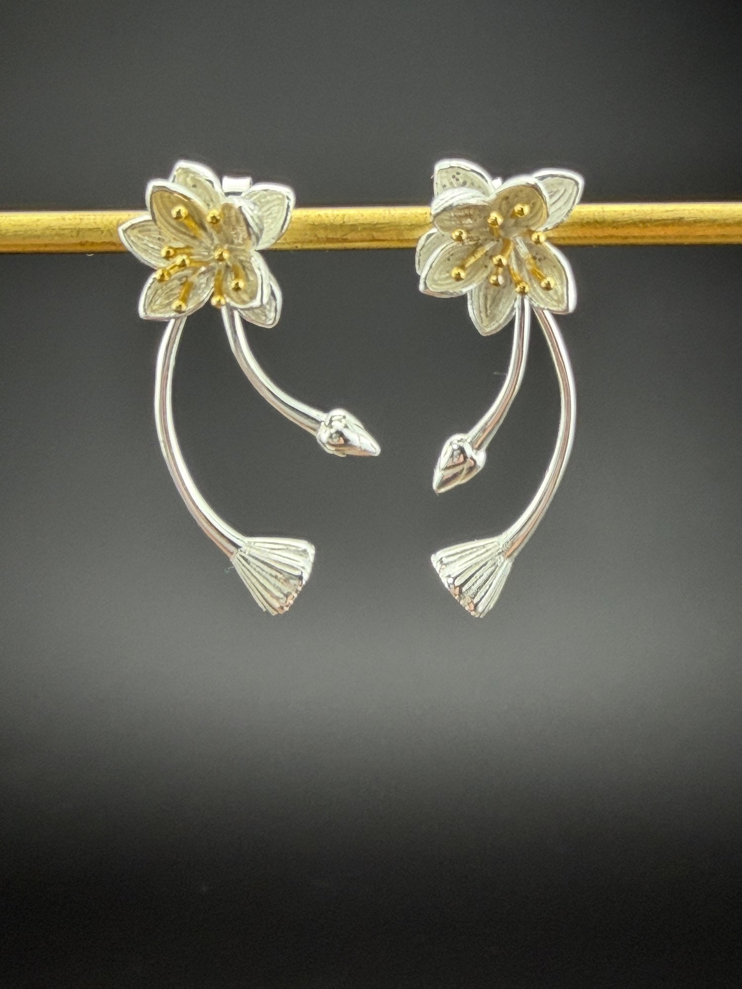 Dangle Or Stud 2 In 1 Earrings Brand New Solid 925 Sterling Silver Stamped Gold Electroplated