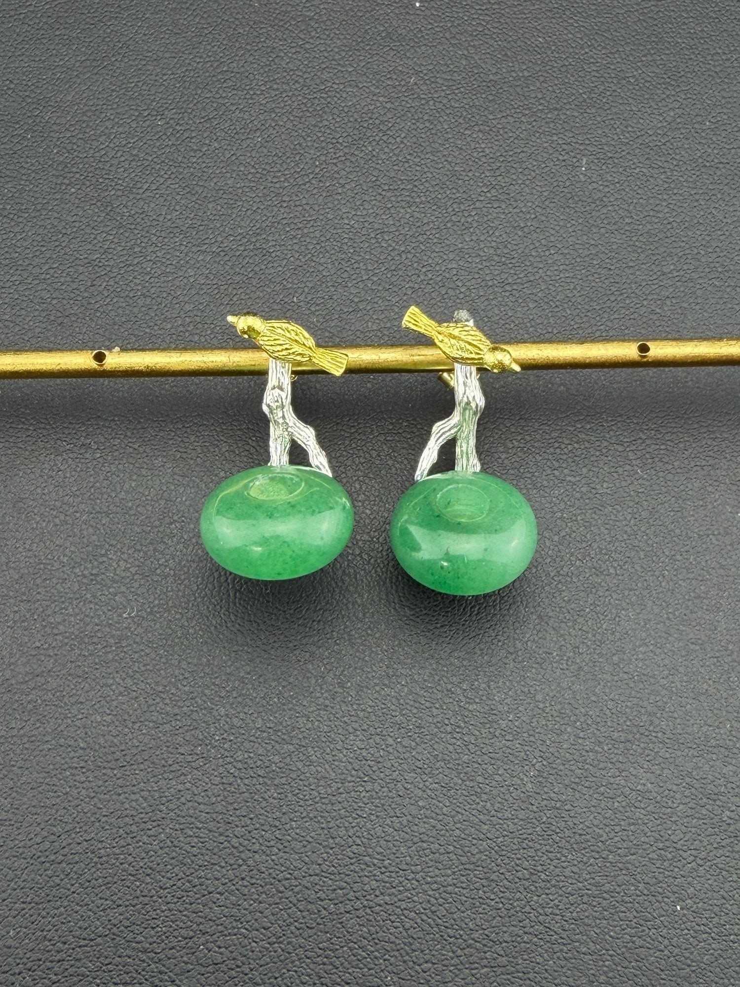 Aventurine Dangle Or Stud 1 In 2 Earrings Brand New Solid 925 Sterling Silver Stamped Gold