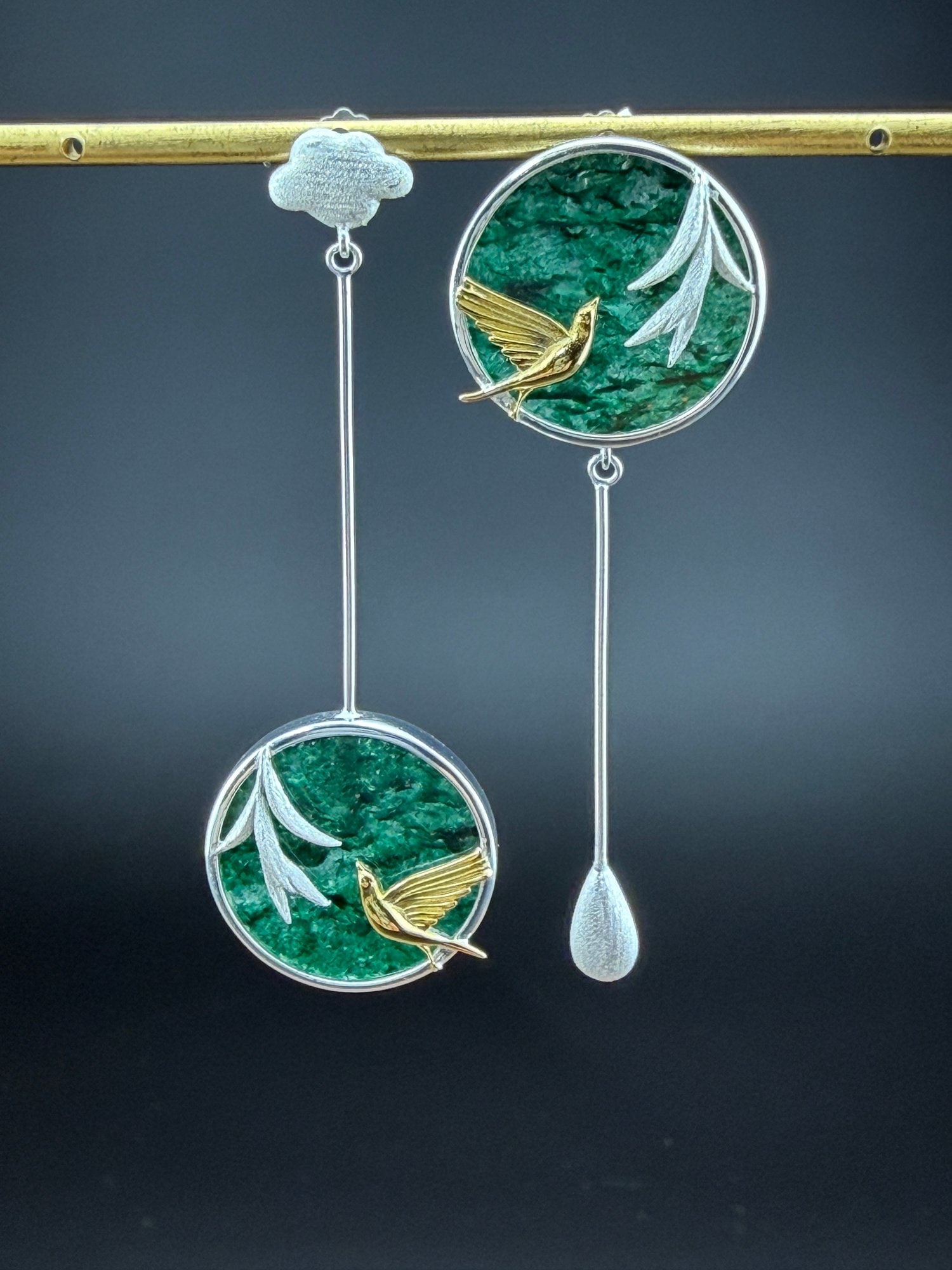 Aventurine Dangle Earrings Brand New Solid 925 Sterling Silver Stamped Gold Electroplated