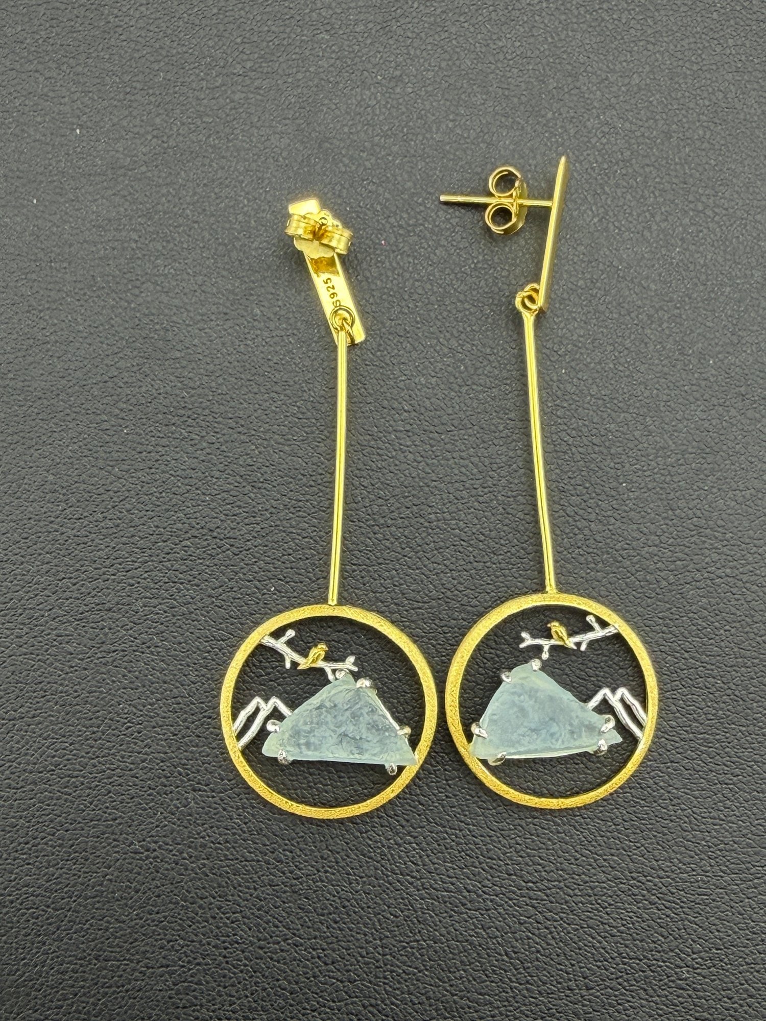 Aquamarine Dangle Earrings Brand New Solid 925 Sterling Silver Stamped Gold Electroplated