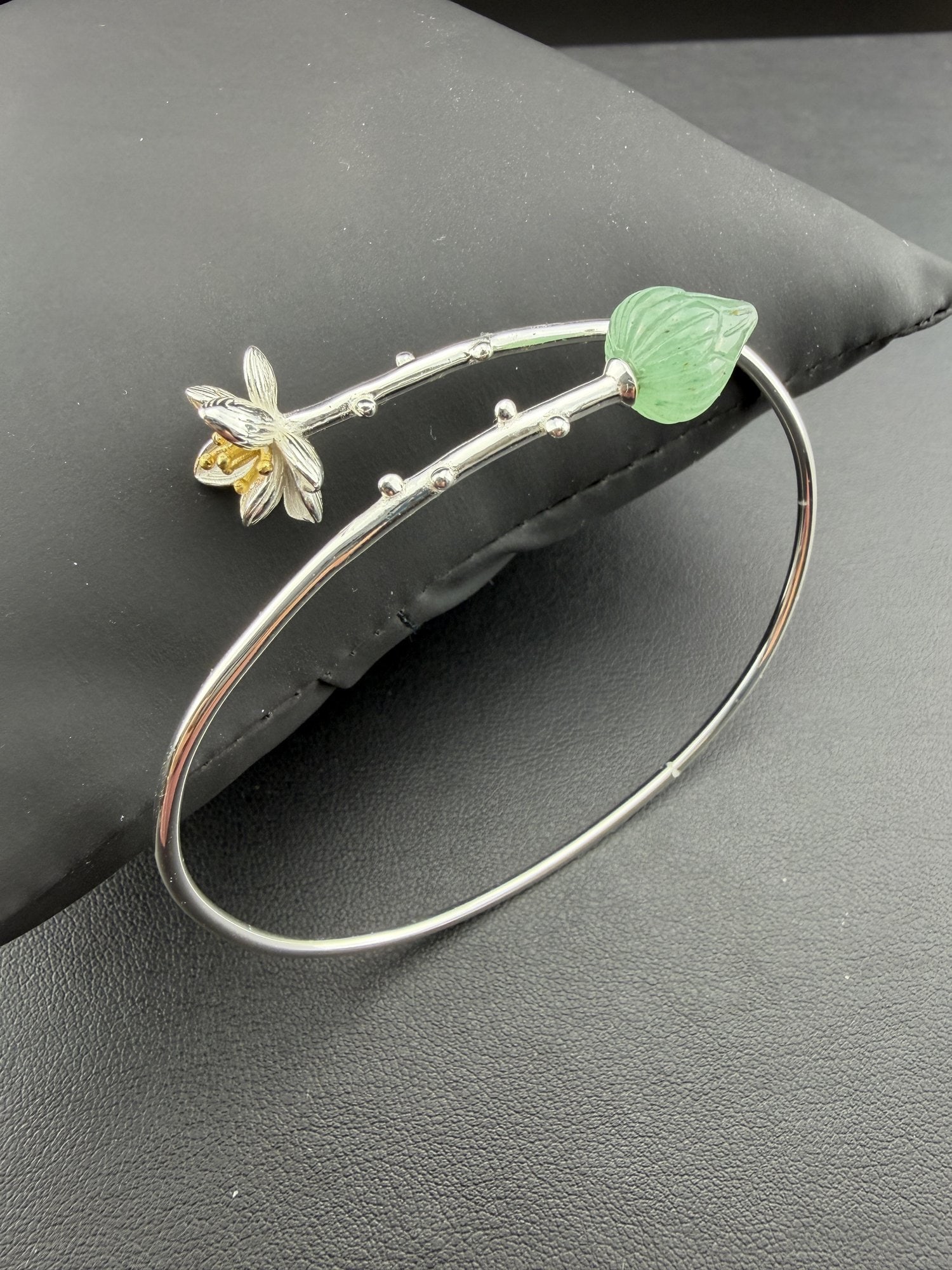 Bracelet Brand New Solid 925 Sterling Silver Stamped Gold Electroplated-Aventurine