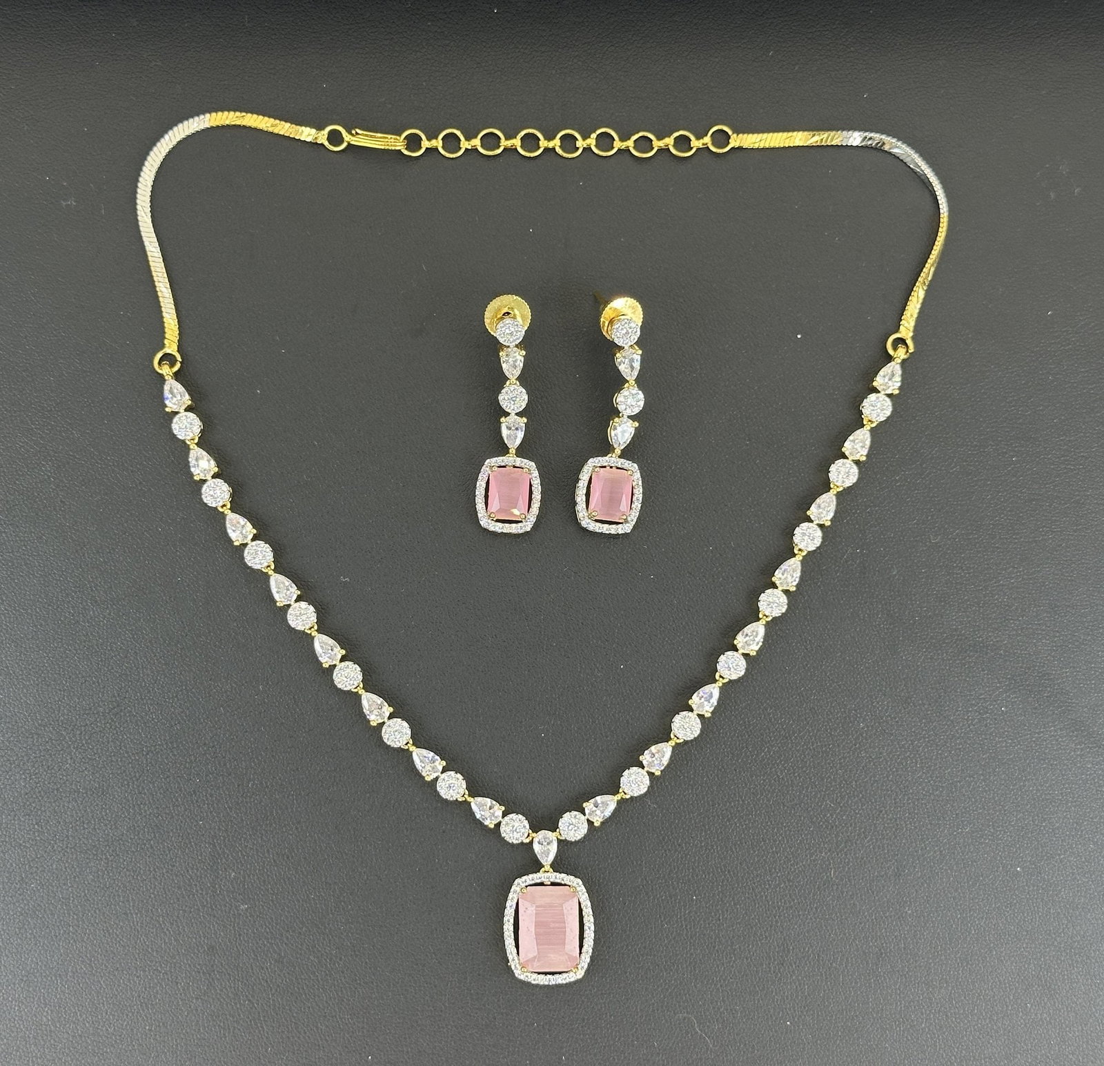 Brand New Zirconia Earrings And Necklace Rhodium Plating