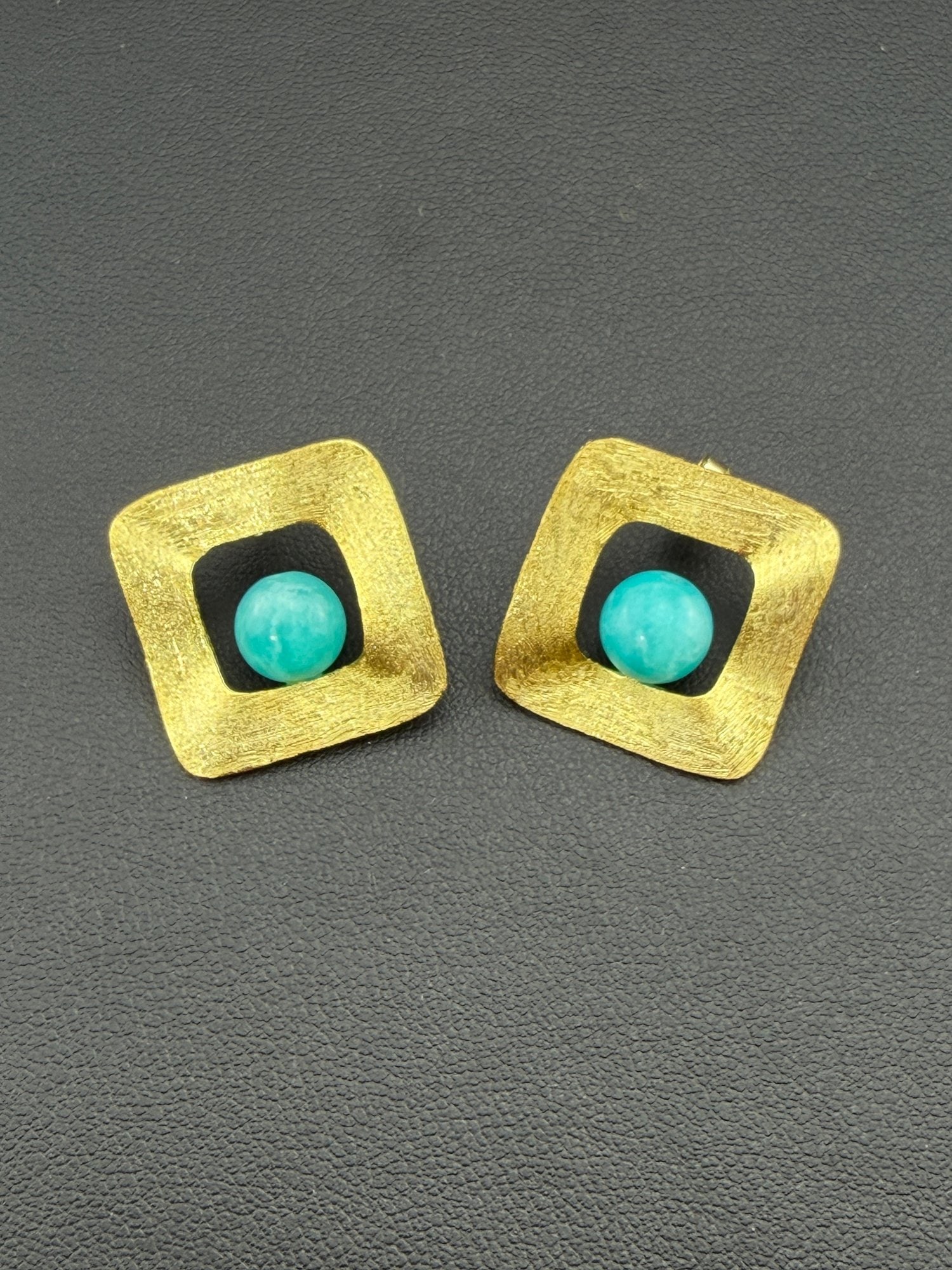 Amazonite Stud Earrings Brand New Solid 925 Sterling Silver Stamped Gold Electroplated