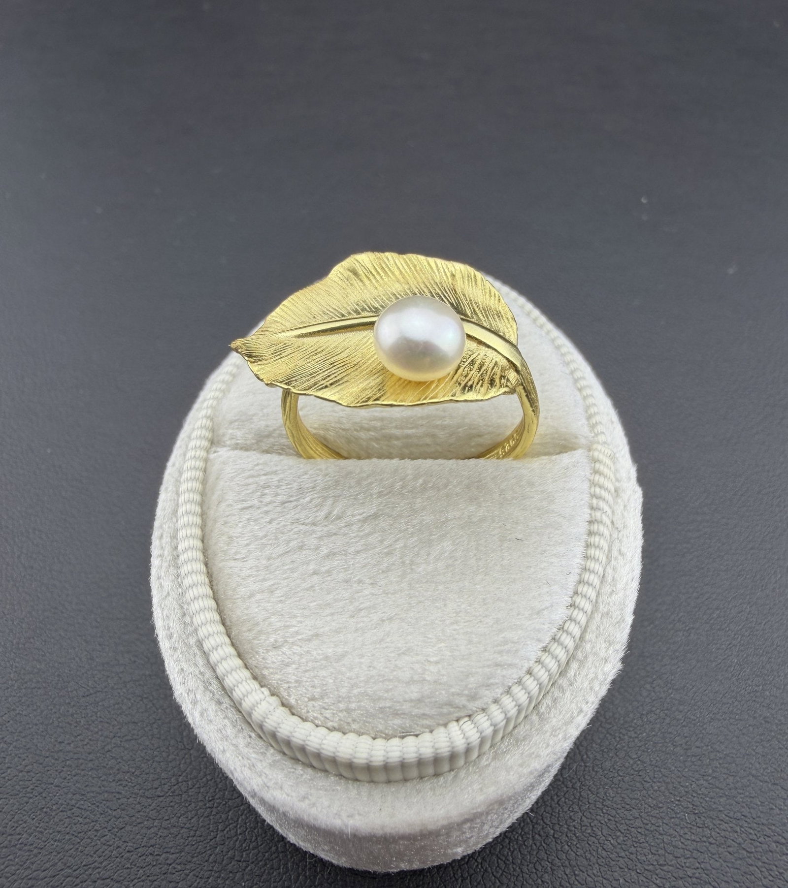 Pearl Ring Brand New Solid 925 Sterling Silver Stamped Gold Electroplated-Adjustable Size