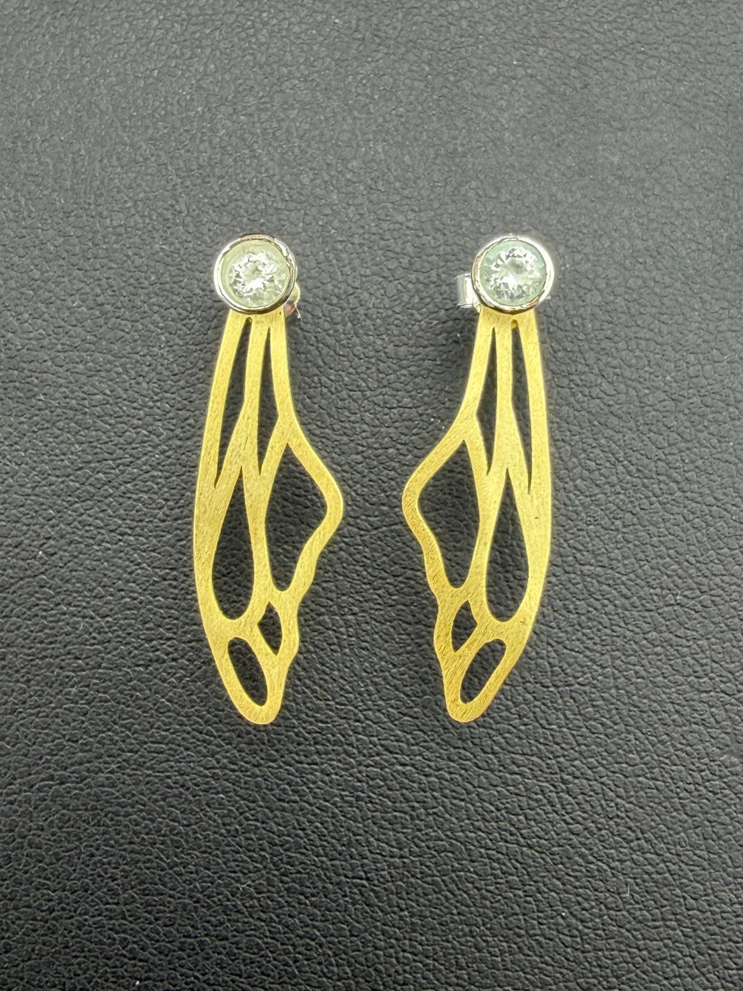 Zirconia Stud Earrings Brand New Solid 925 Sterling Silver Stamped Gold Electroplated