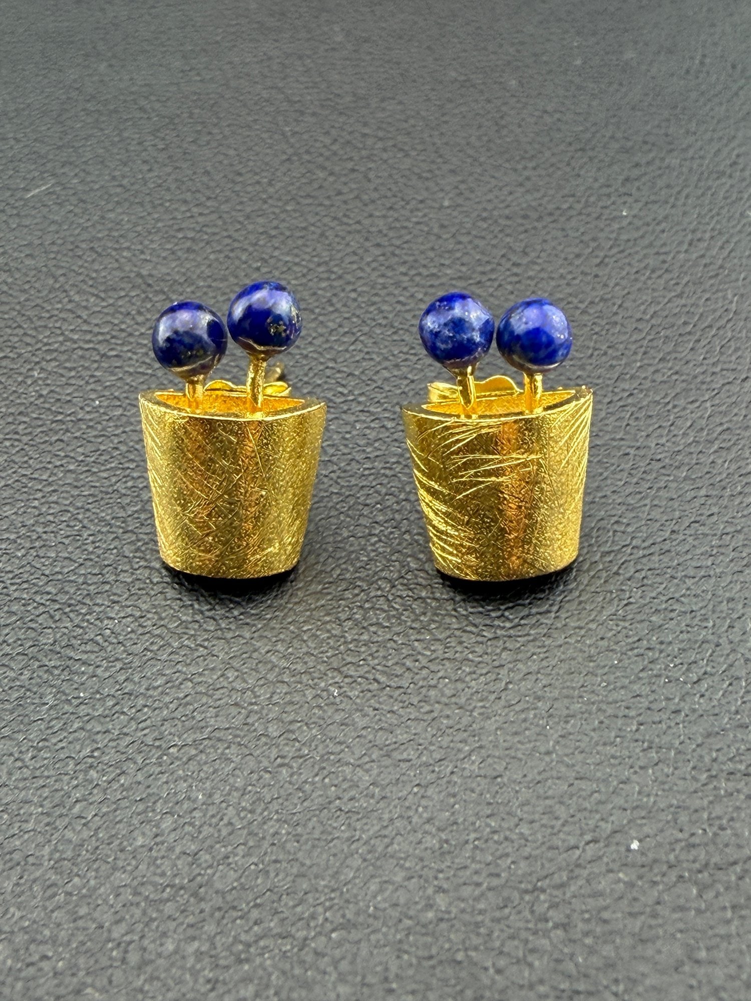 Lapis Lazuli Stud Earrings Brand New Solid 925 Sterling Silver Stamped Gold Electroplated (1 of 5)