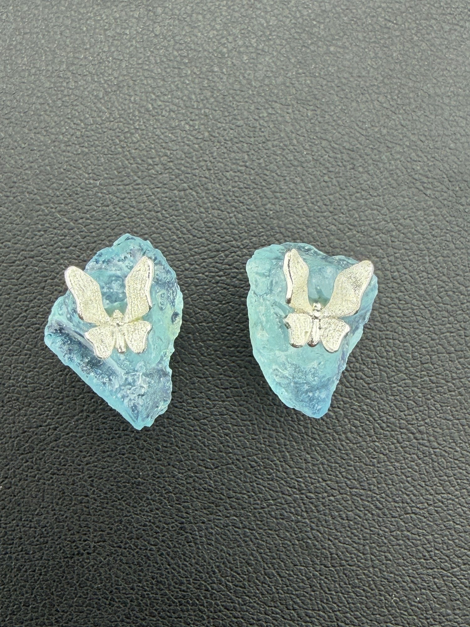 Aquamarines Stud Earrings Brand New Solid 925 Sterling Silver Stamped Gold Electroplated