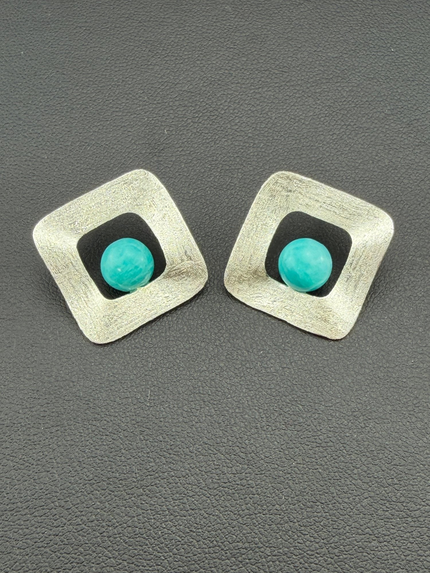 Amazonite Stud Earrings Brand New Solid 925 Sterling Silver Stamped Gold Electroplated