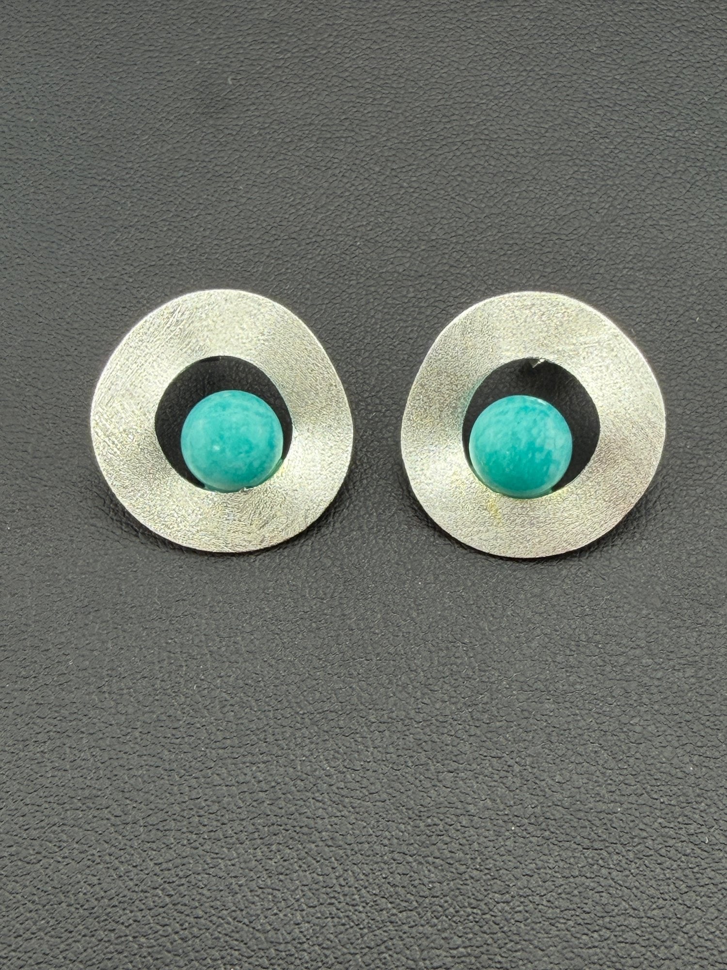 Amazonite Stud Earrings Brand New Solid 925 Sterling Silver Stamped Gold Electroplated