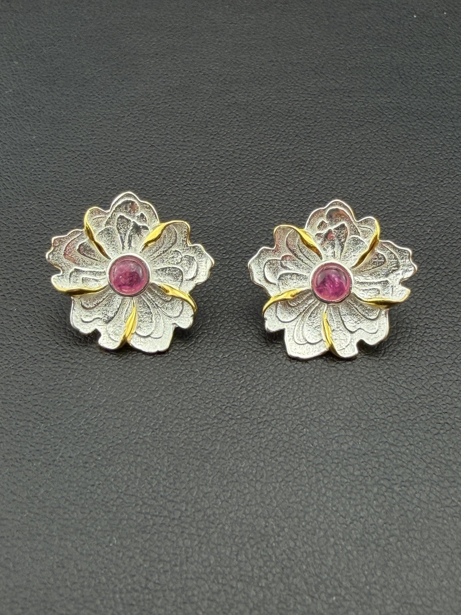 Pink Tourmaline Stud Earrings Brand New Solid 925 Sterling Silver Stamped Gold Electroplated
