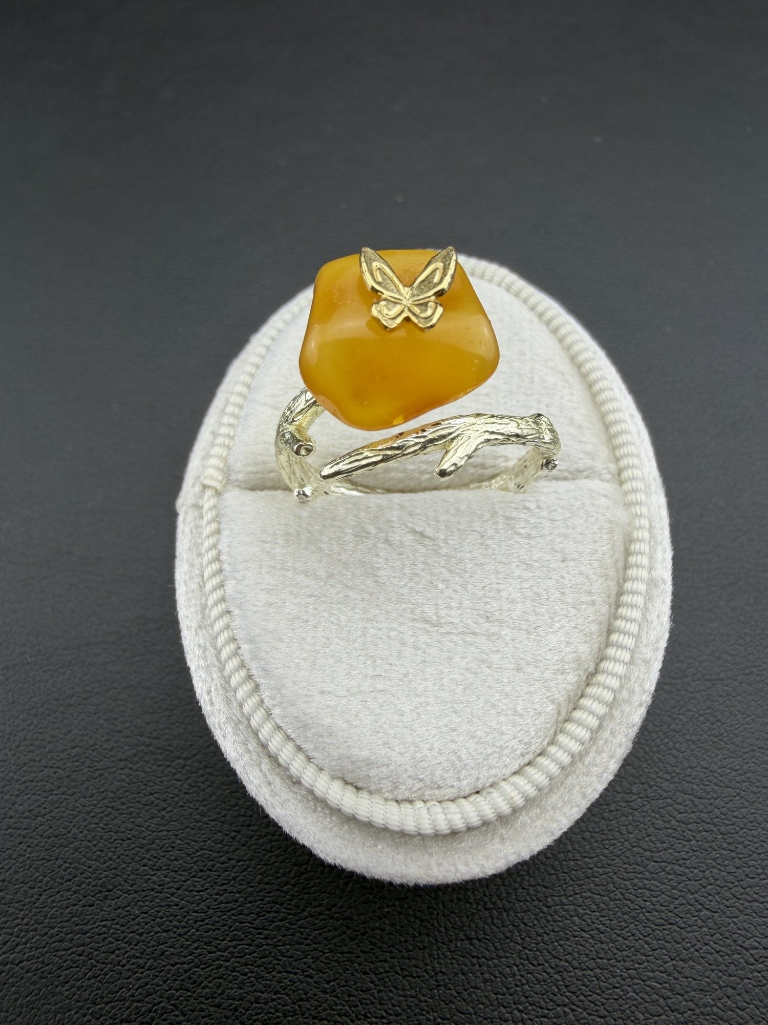 Amber Adjustable Ring Brand New Solid 925 Sterling Silver Stamped Gold Electroplated