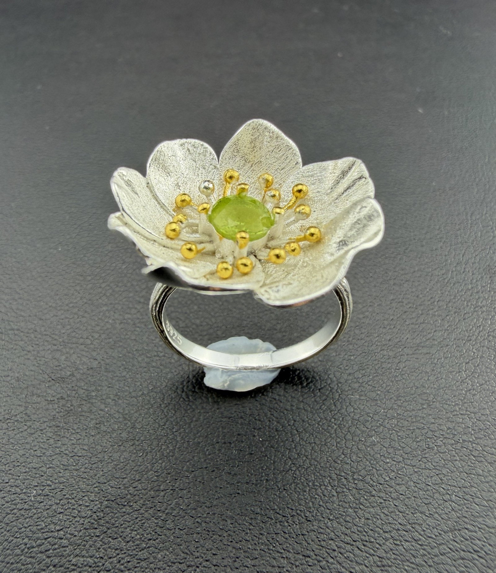 Peridot Adjustable Ring Brand New Solid 925 Sterling Silver Stamped Gold Electroplated
