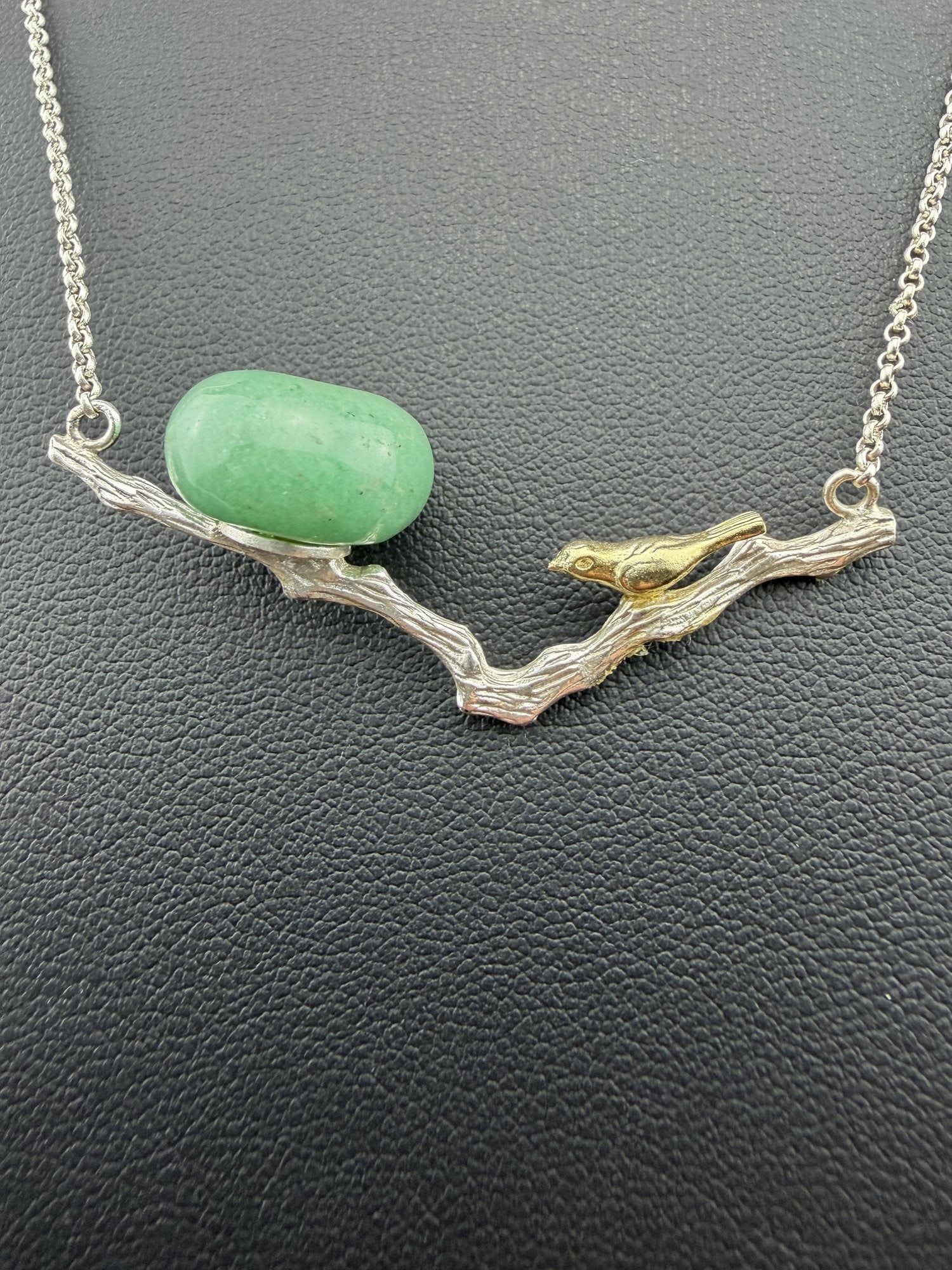 Necklace Brand New Solid 925 Sterling Silver Stamped Gold Electroplated-Aventurine