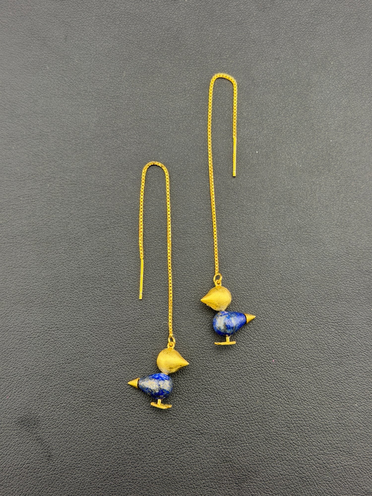 Lapis Lazuli Dangle Earrings Brand New Solid 925 Sterling Silver Stamped Gold Electroplated