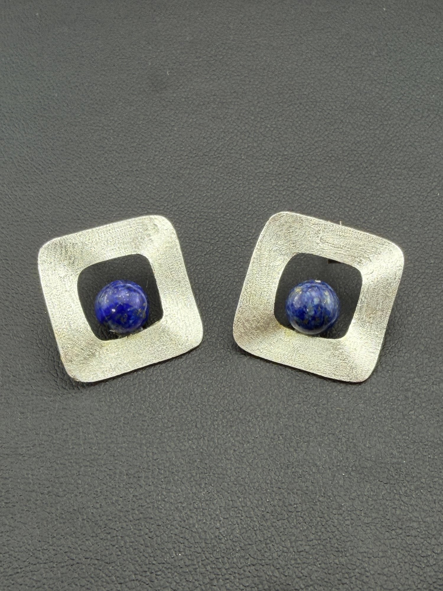 Lapis Lazuli Stud Earrings Brand New Solid 925 Sterling Silver Stamped Gold Electroplated