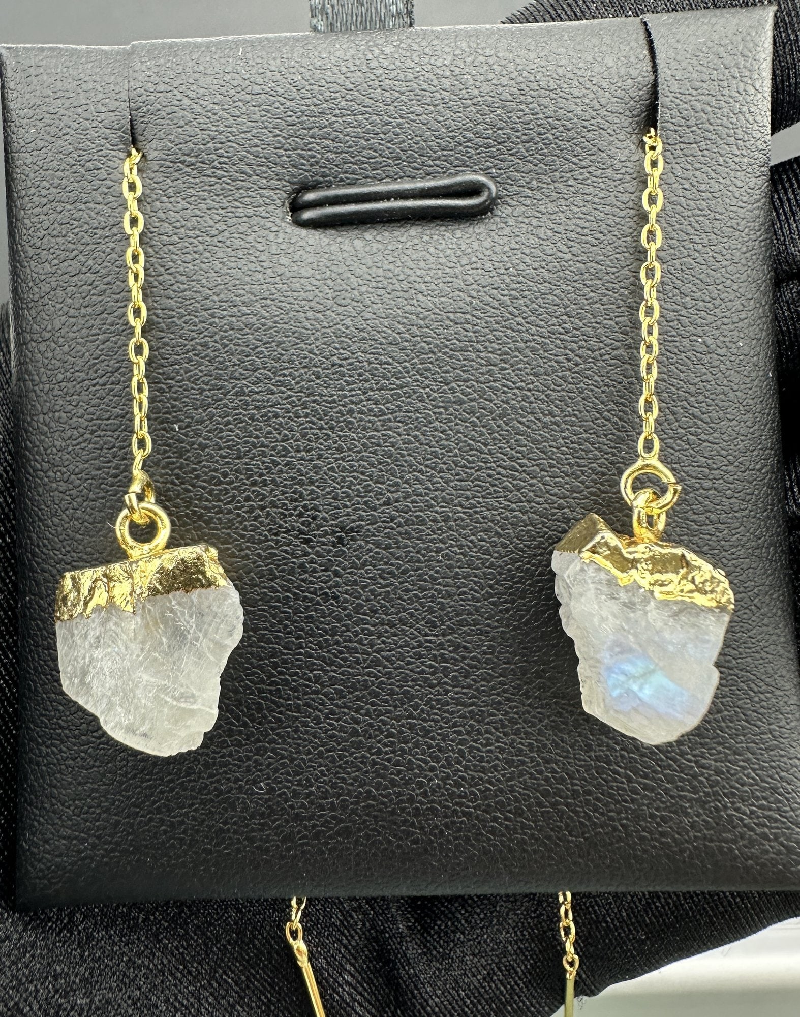 Earrings 925 Silver-Tone, Gold-Plated, Natural Raw Moonstone Gemstone