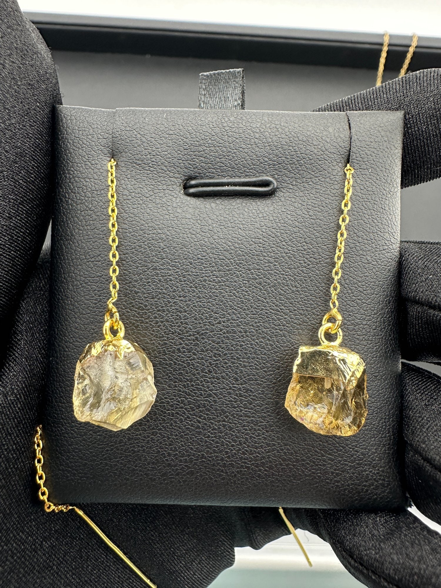 Earrings 925 Silver-Tone, Gold-Plated, Natural Raw Citrine Gemstone.