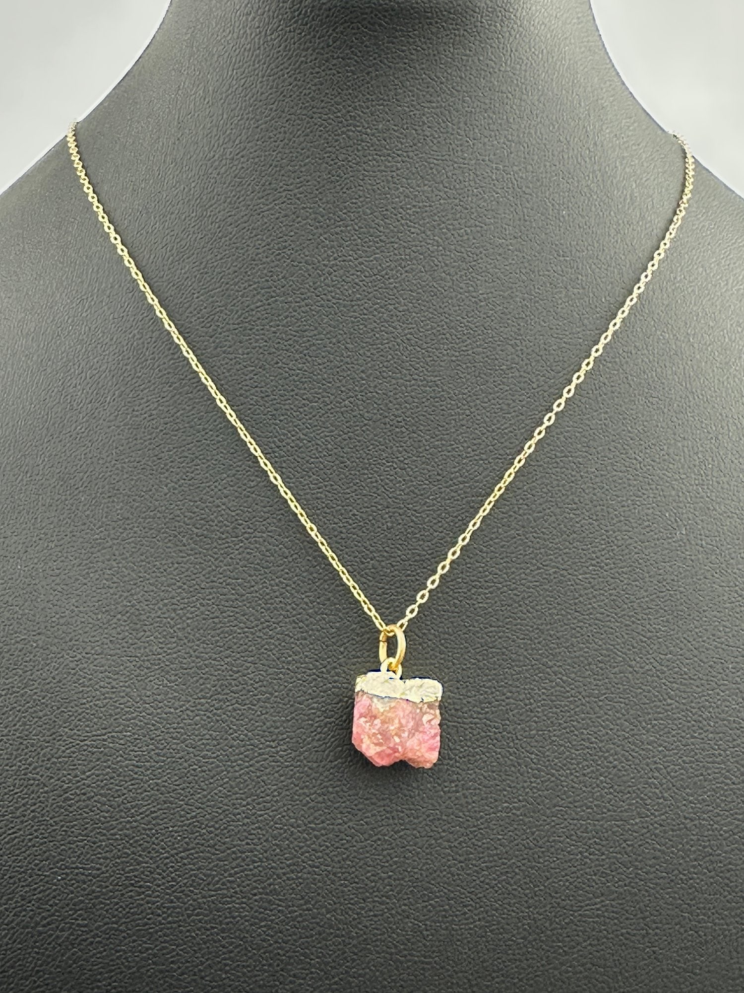 Pink Tourmaline Necklace 925 Silver-Tone, Gold-Plated, Natural Raw Gemstone