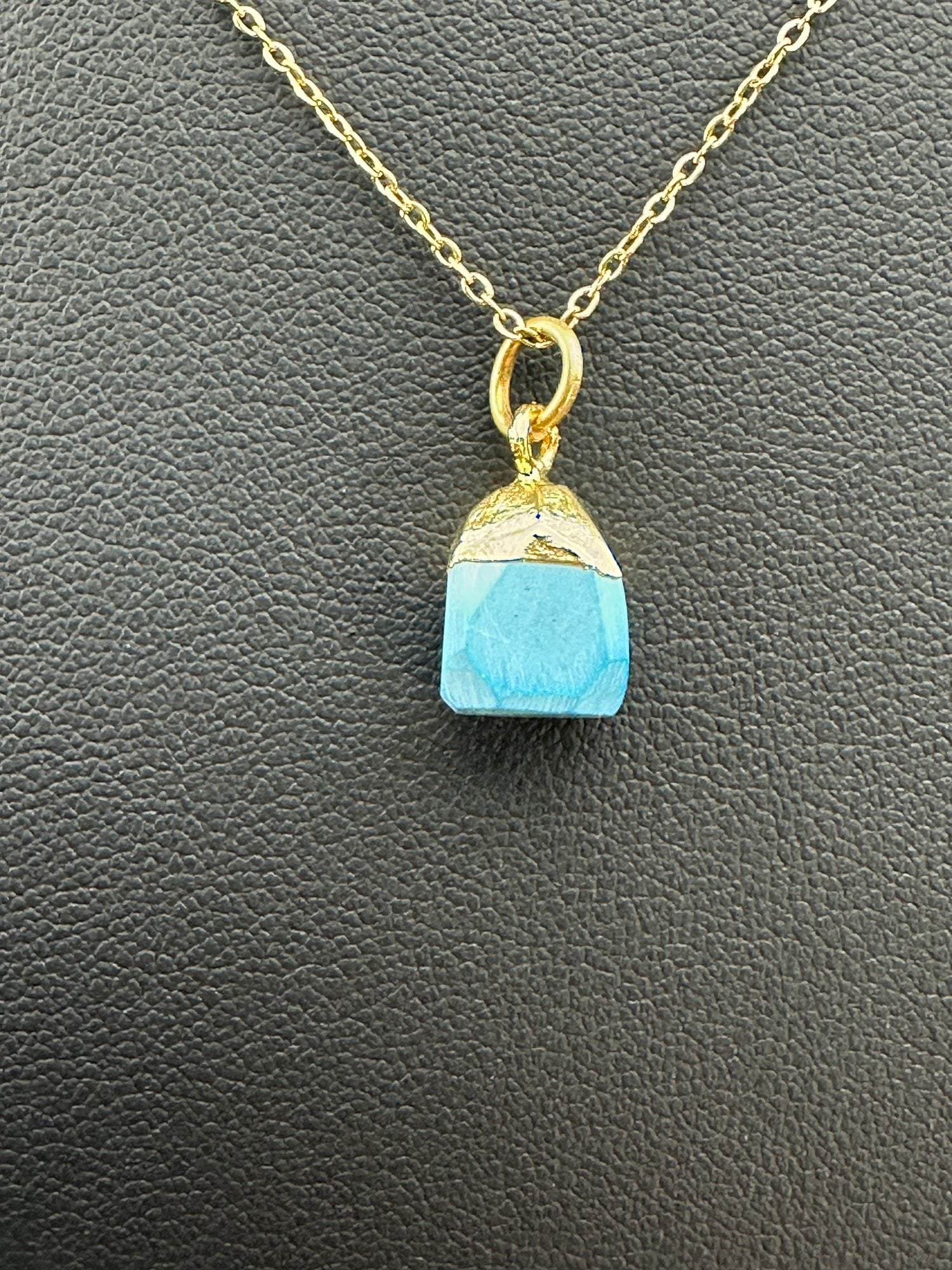 Necklace 925 Silver-Tone, Gold-Plated, Natural Raw Turquoise Gemstone