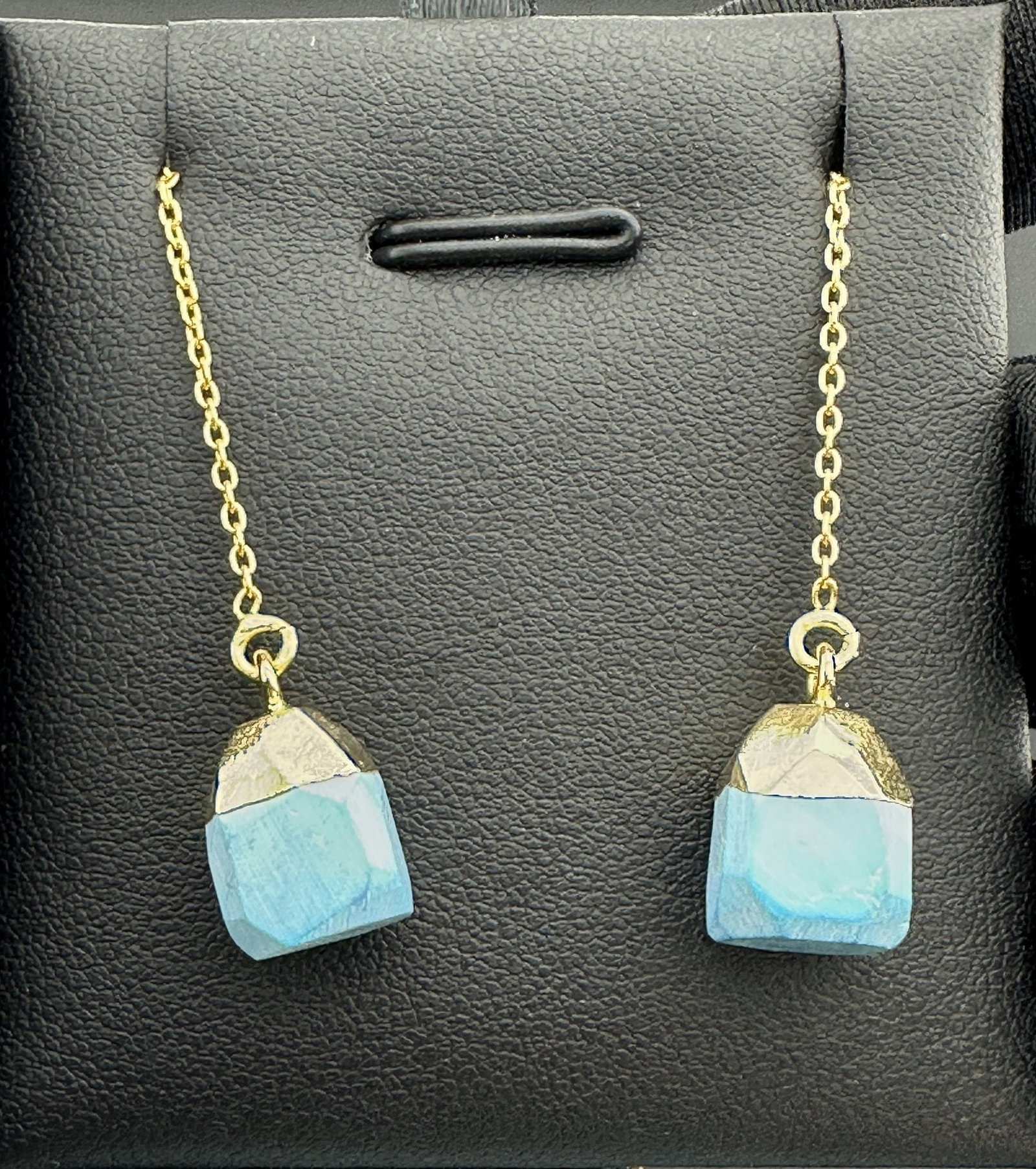 Earrings 925 Silver-Tone, Gold-Plated, Natural Raw Turquoise Gemstone