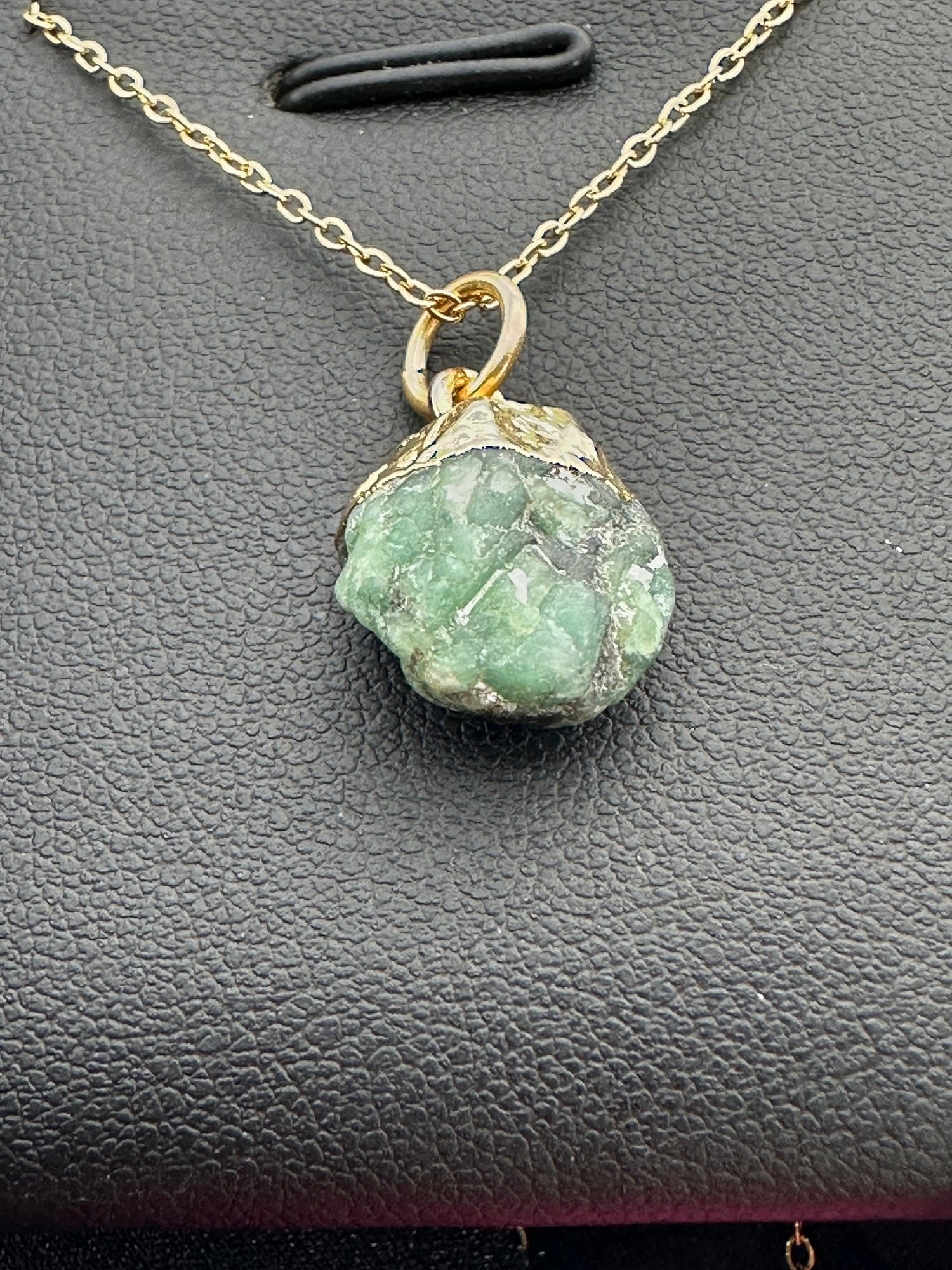 Necklace 925 Silver-Tone, Gold-Plated Natural Raw Green Emerald Gemstone
