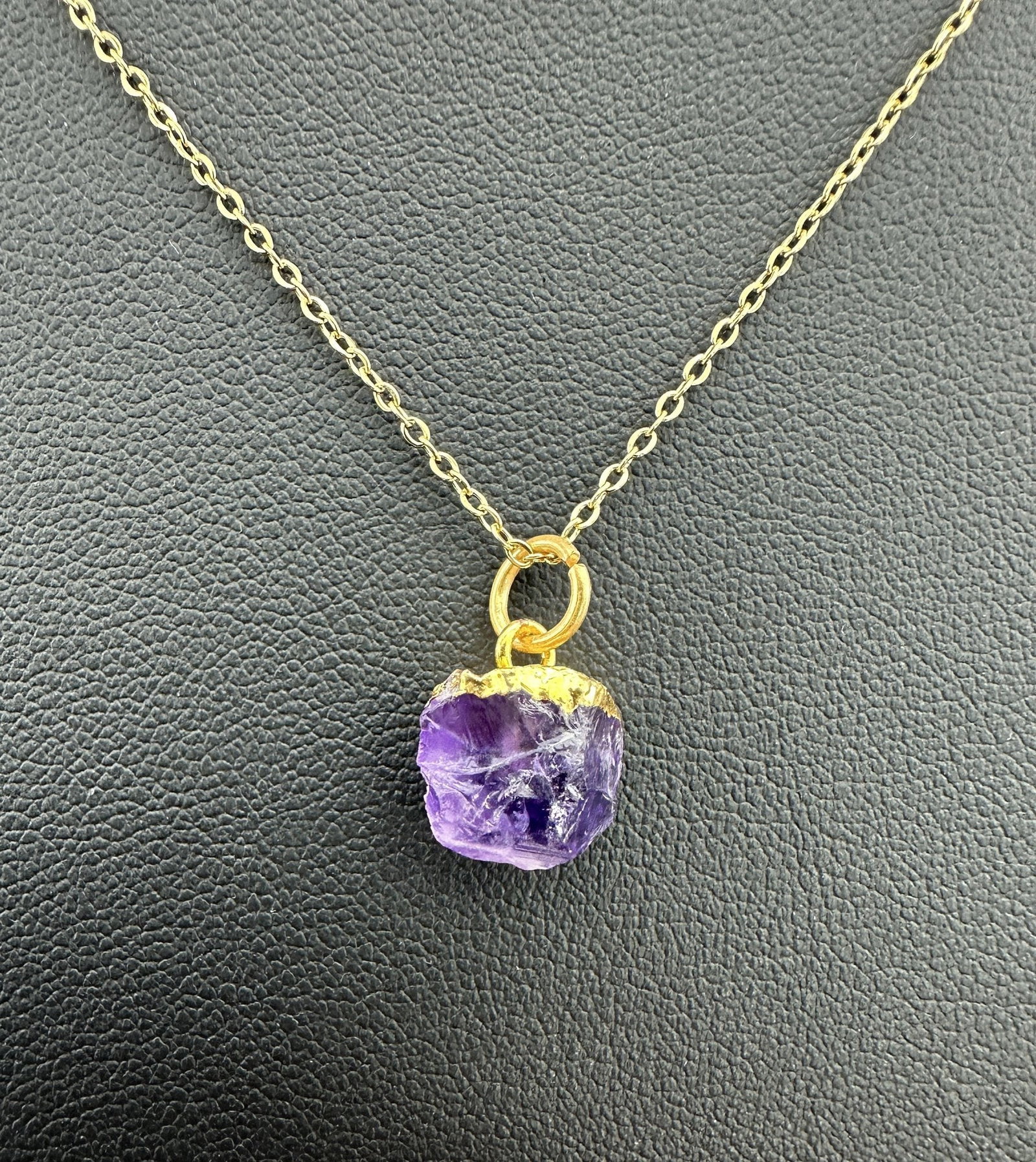 Necklace 925 Silver-Tone, Gold-Plated, Natural Raw Amethyst Gemstone