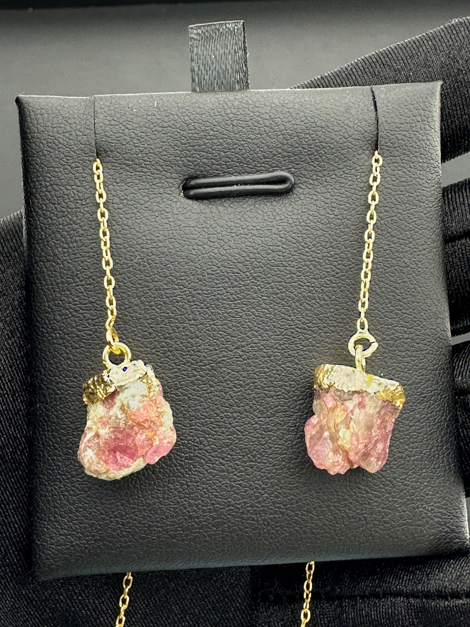 Pink Tourmaline Earrings 925 Silver-Tone, Gold-Plated, Natural Raw Gemstone