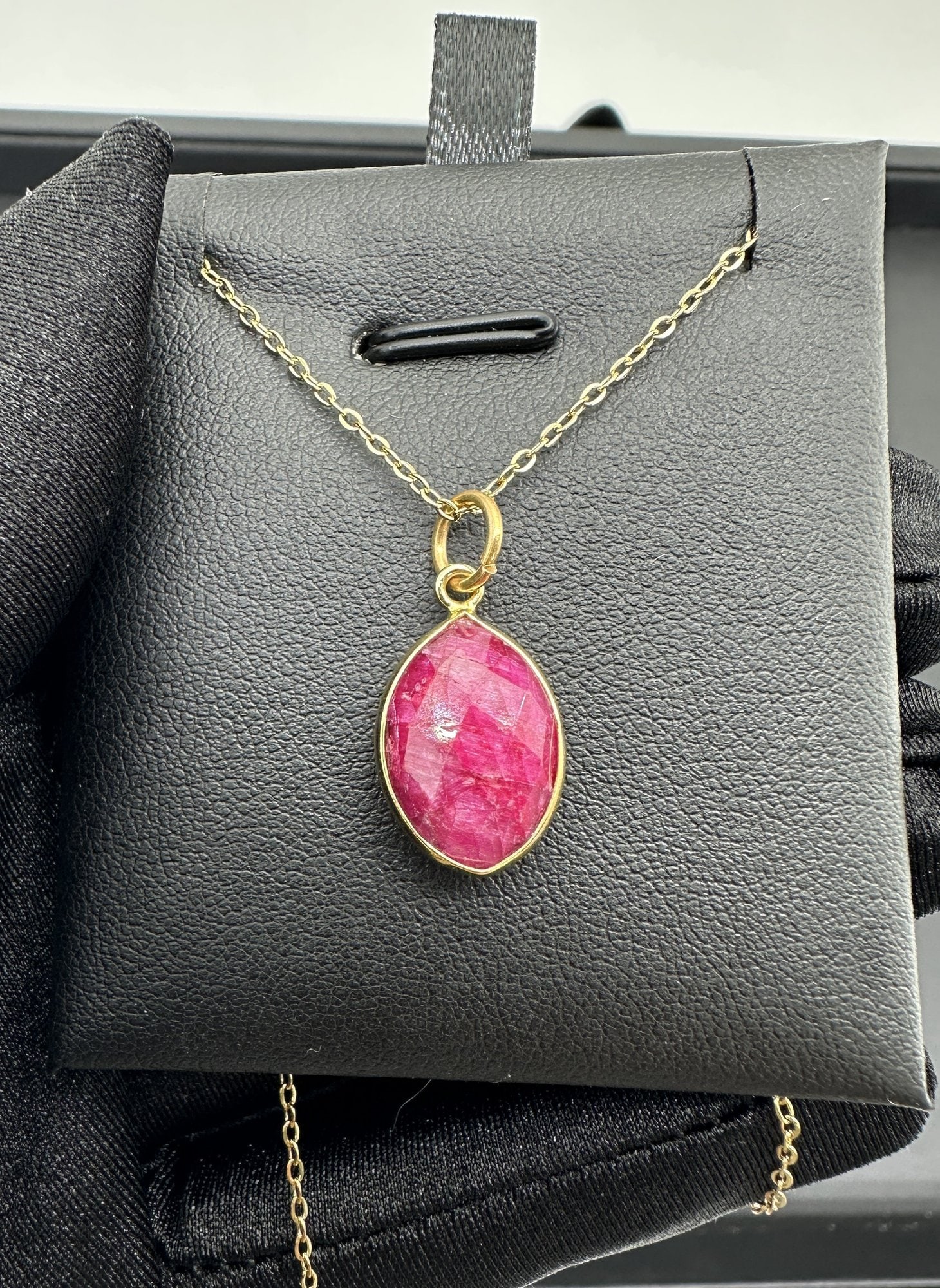 Necklace 925 Silver-Tone, Gold-Plated Natural Ruby Gemstone