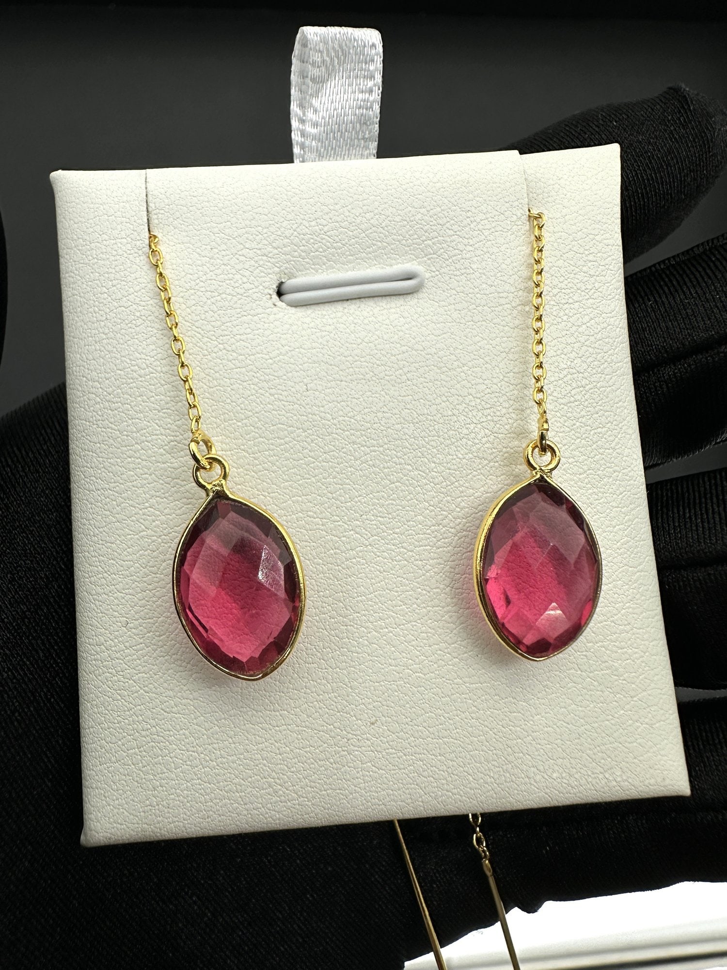 Pink Tourmaline Earrings 925 Silver-Tone, Gold-Plated Natural Gemstone