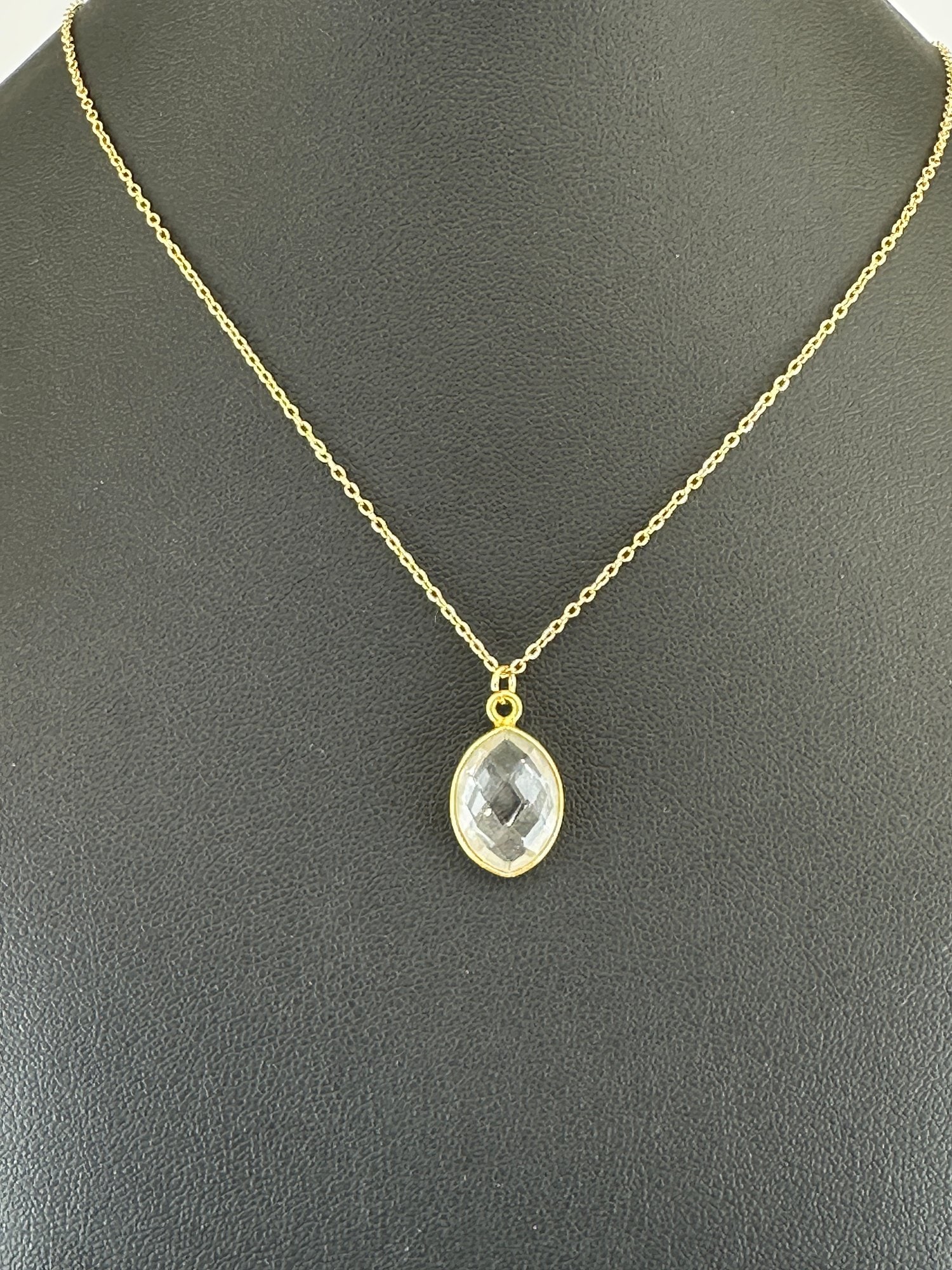 Necklace 925 Silver-Tone, Gold-Plated Natural Clear Quartz Gemstone