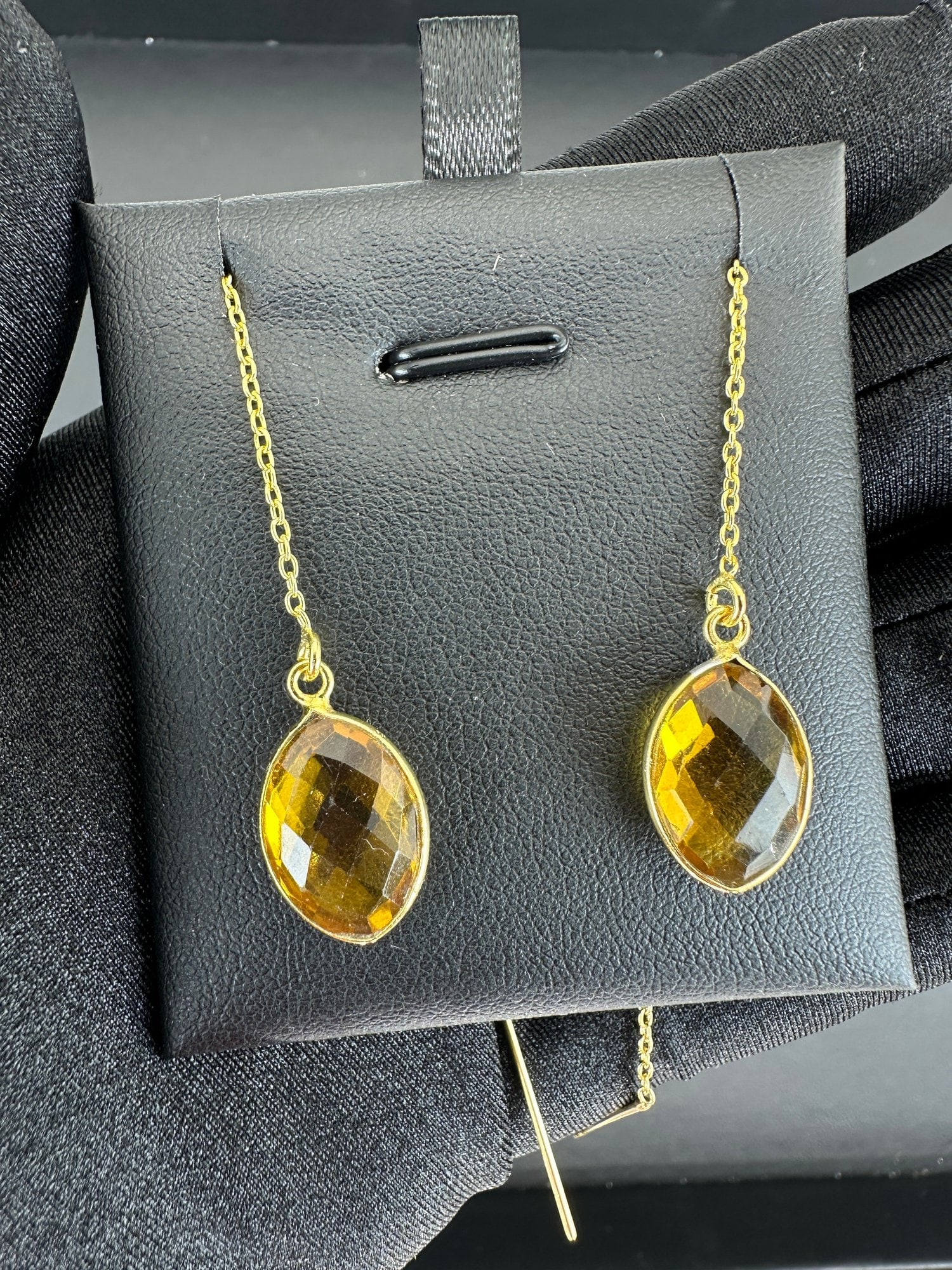 Earrings 925 Silver-Tone, Gold-Plated Natural Citrine Gemstone