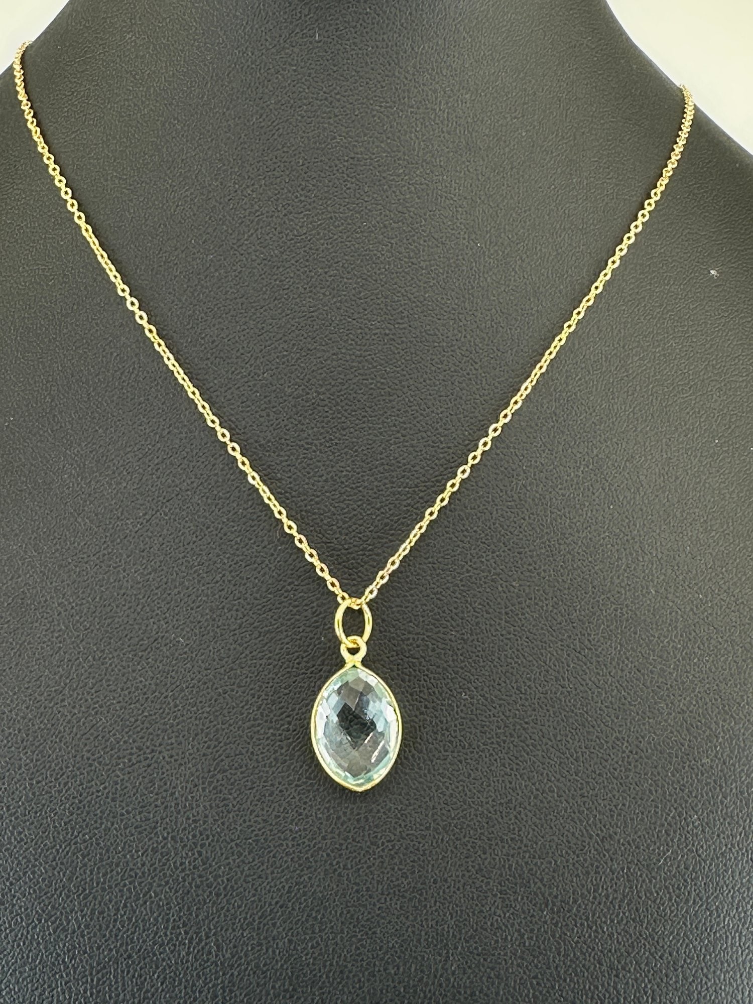 Aquamarine Necklace 925 Silver-Tone, Gold-Plated Natural Gemstone