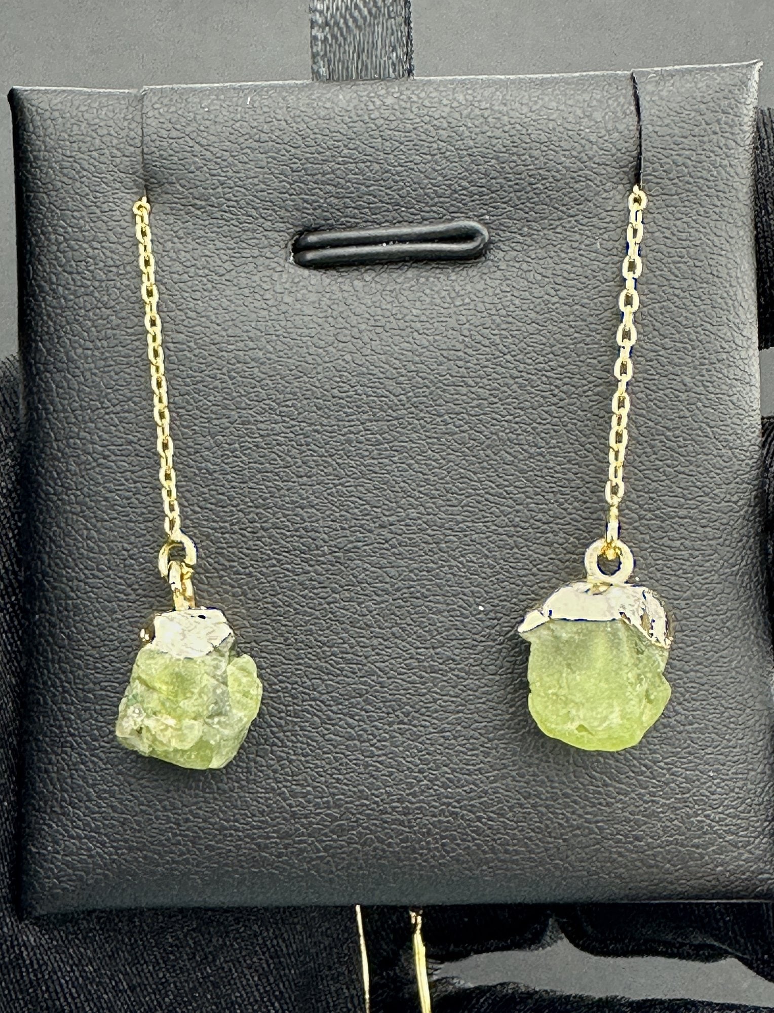 Earrings 925 Silver-Tone, Gold-Plated, Natural Raw Peridot Gemstone