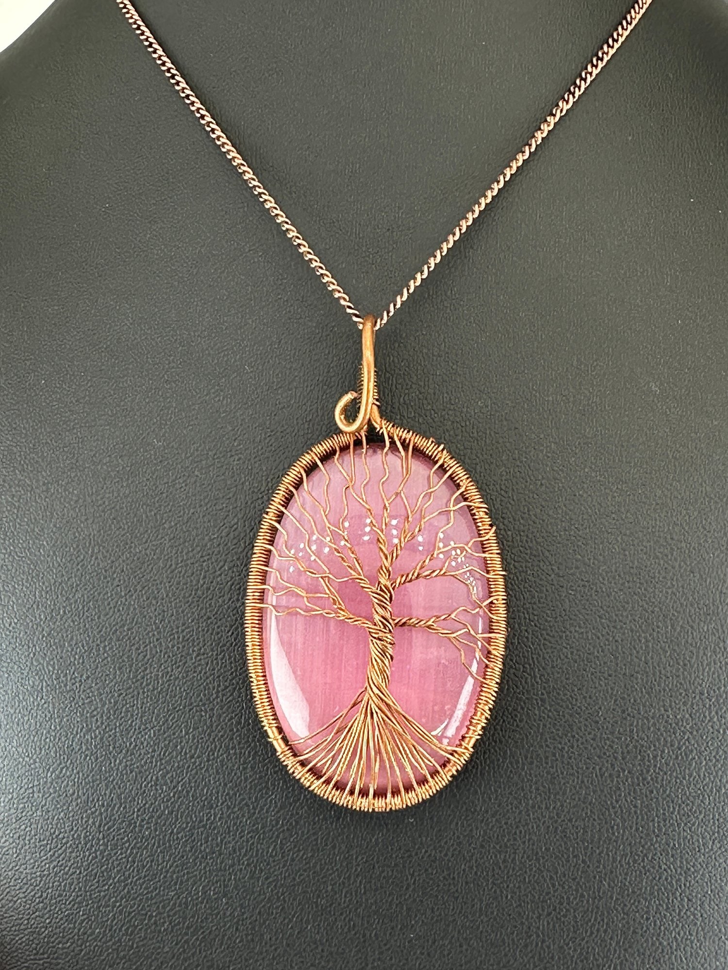 Necklace Pink Cat Eye 925 Sterling Silver Plated Handmade Gemstone