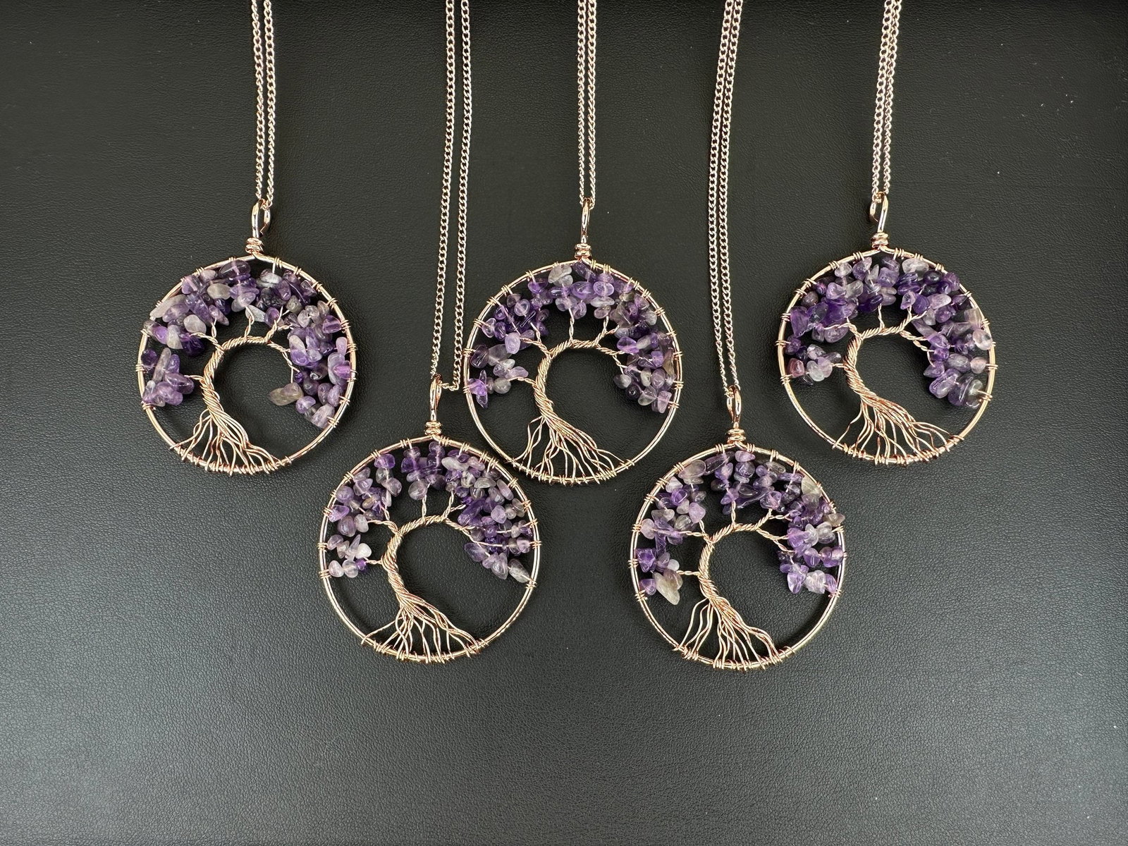 Amethyst Tree Of Life Copper Wiring Necklace With Chain Mix Lot