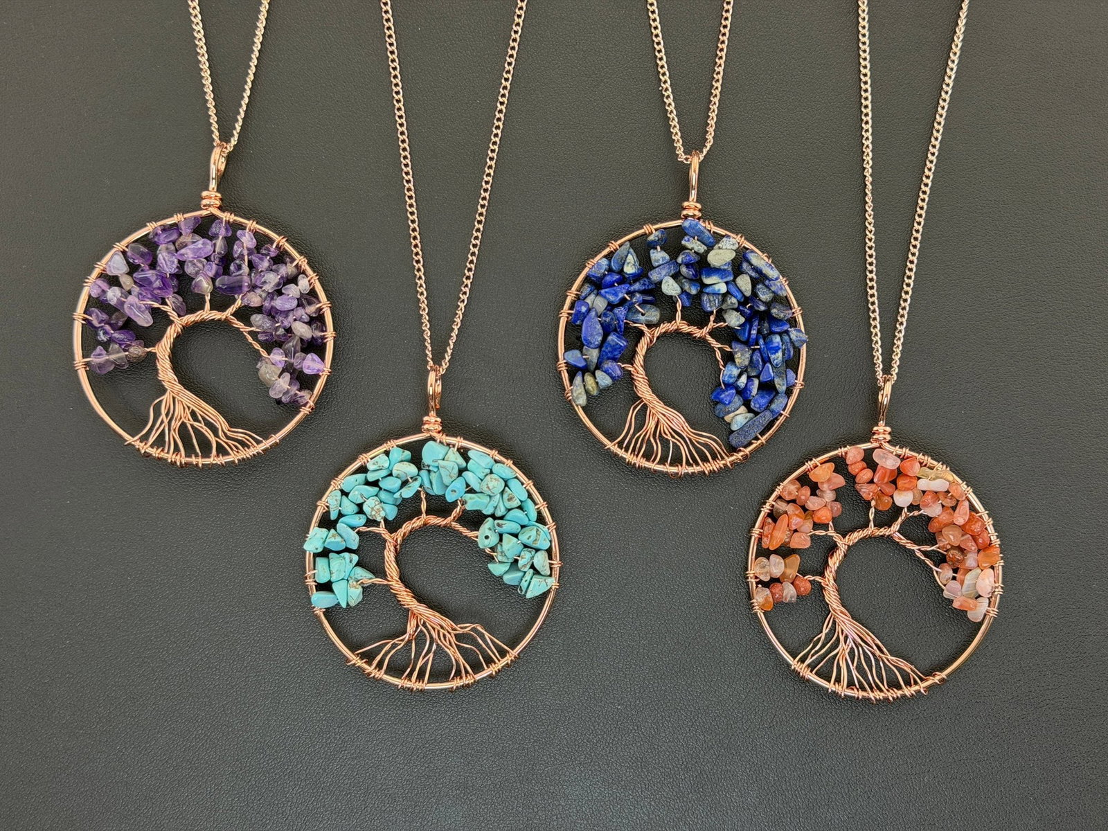 Turquoise Red Agate Amethysts Lapis Lazuli Tree Of Life Necklace Copper Wiring Mix Lot: Please refer to the title and photos for the item description and condition. If you have any questions, please do not hesitate to contact us before placing your bid.We offer combined in-house shipping
