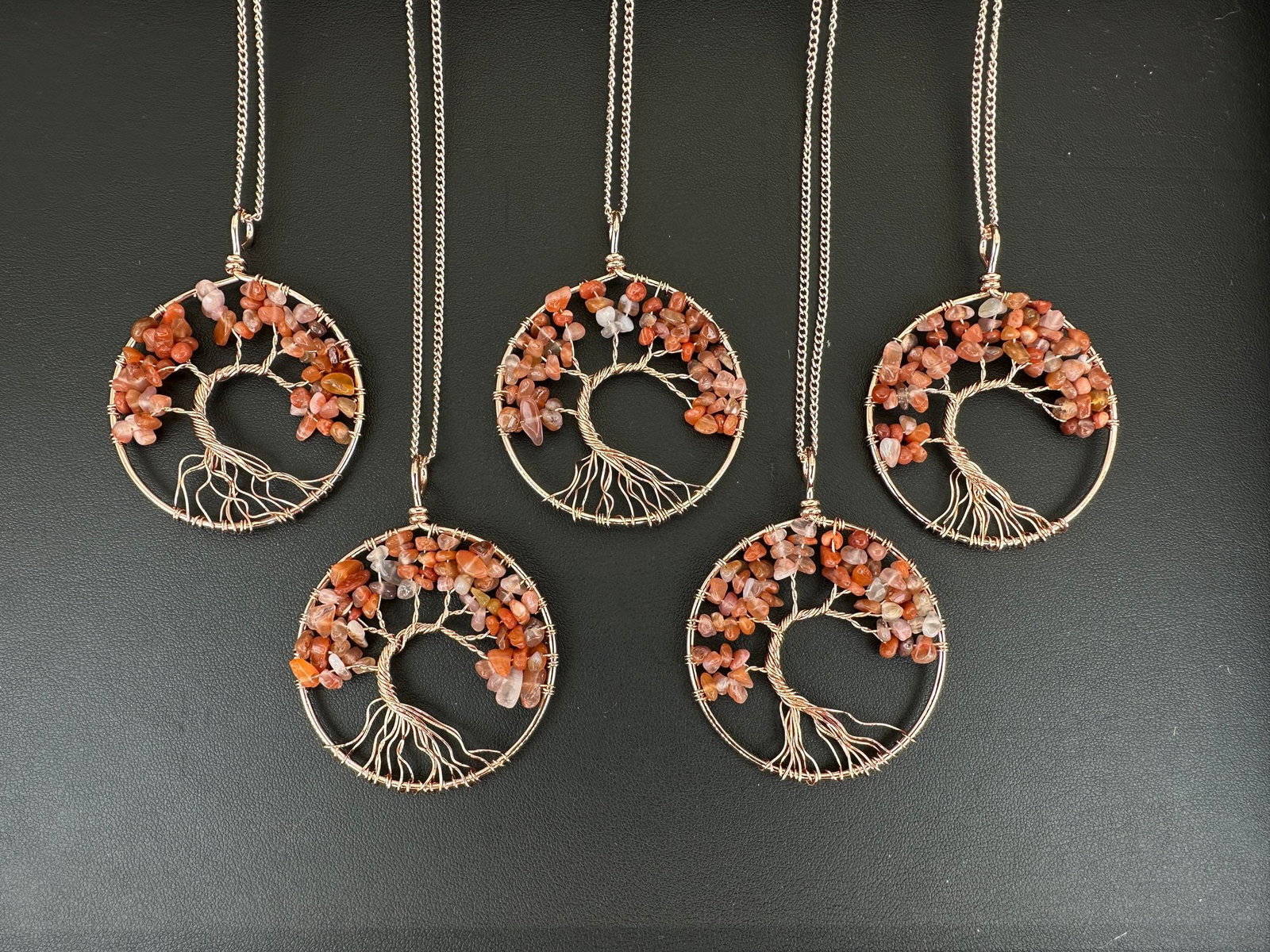 Red Agate Tree Of Life Copper Wiring Necklace With Chain Mix Lot