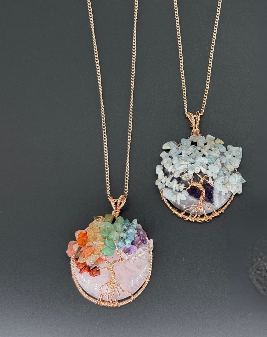 Brand New Mix Gemstone Tree Of Life Necklace Lot