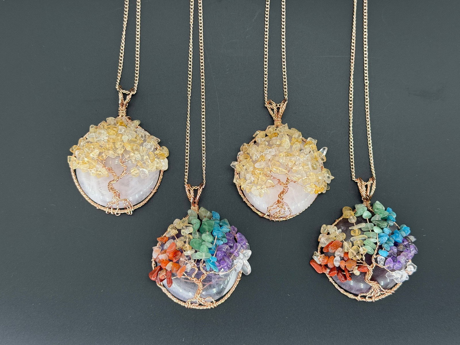 Brand New Mix Gemstone Tree Of Life Necklace Lot